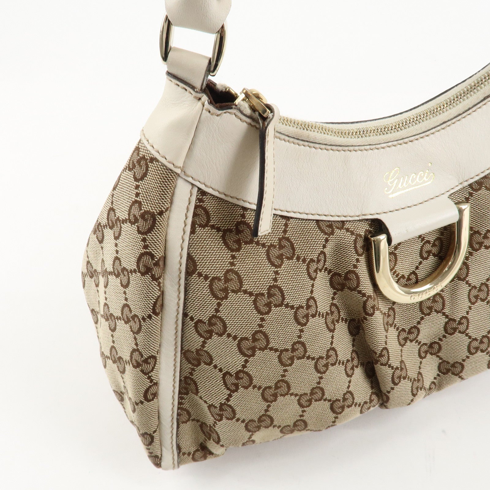 GUCCI Abbey GG Canvas Leather Shoulder Bag Beige 190525 Used