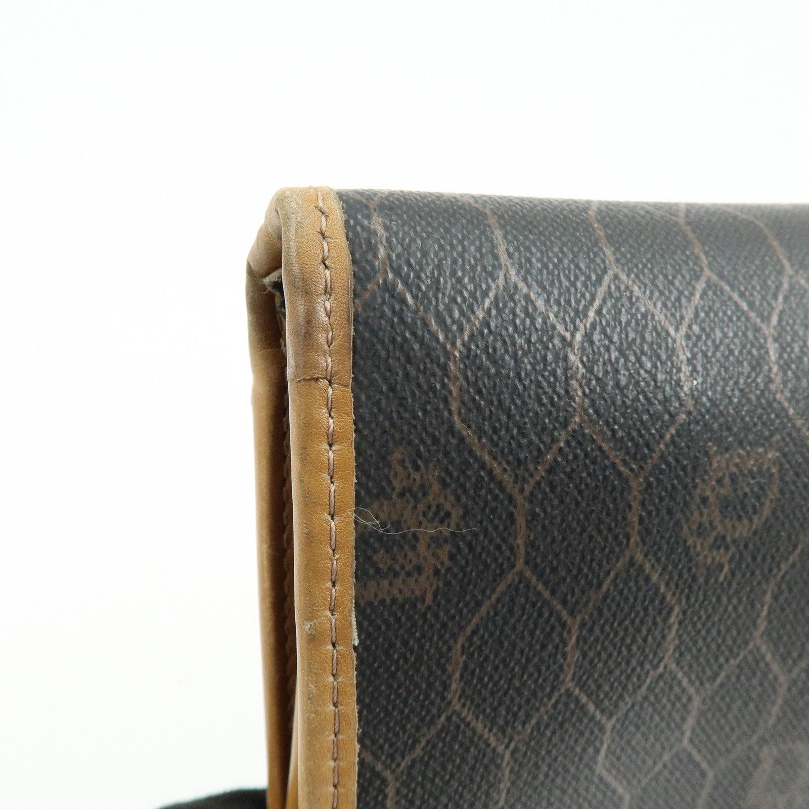 Christian Dior Honeycomb PVC Leather Chain Shoulder Bag Brown