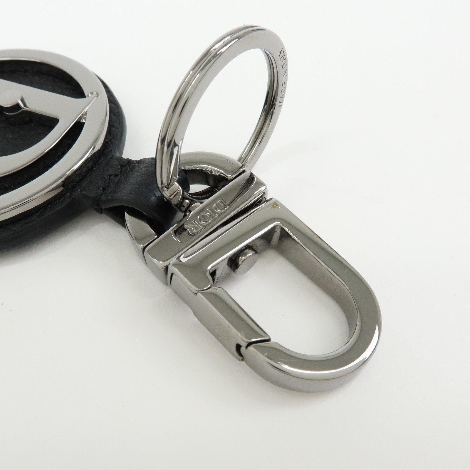Christian Dior Grained Calf Leather D-Touch Key Ring Bag Charm