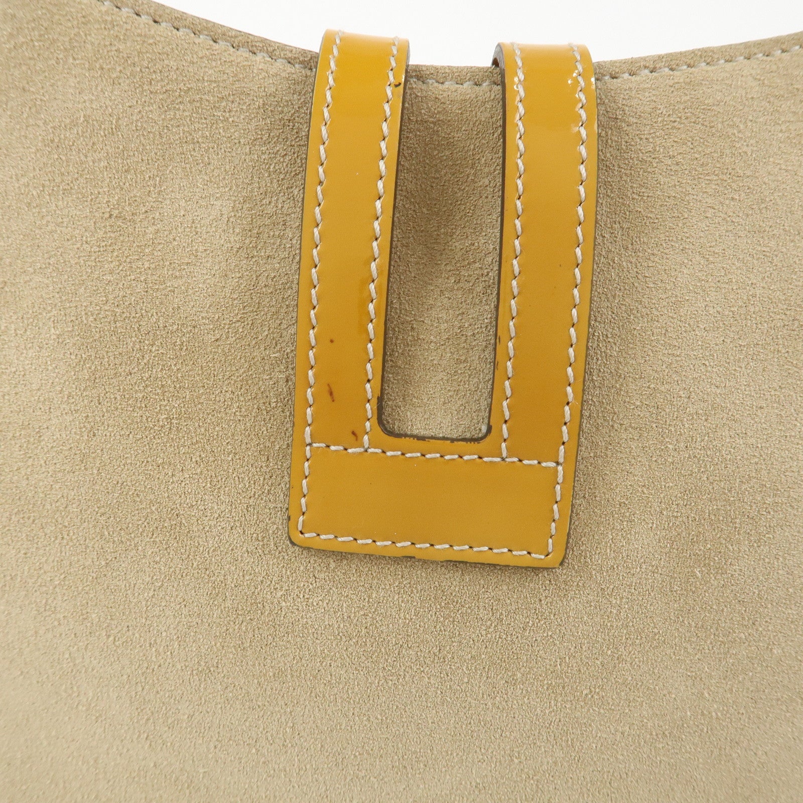 GUCCI Patent Leather Suede Shoulder Bag Yellow Beige 001.4149
