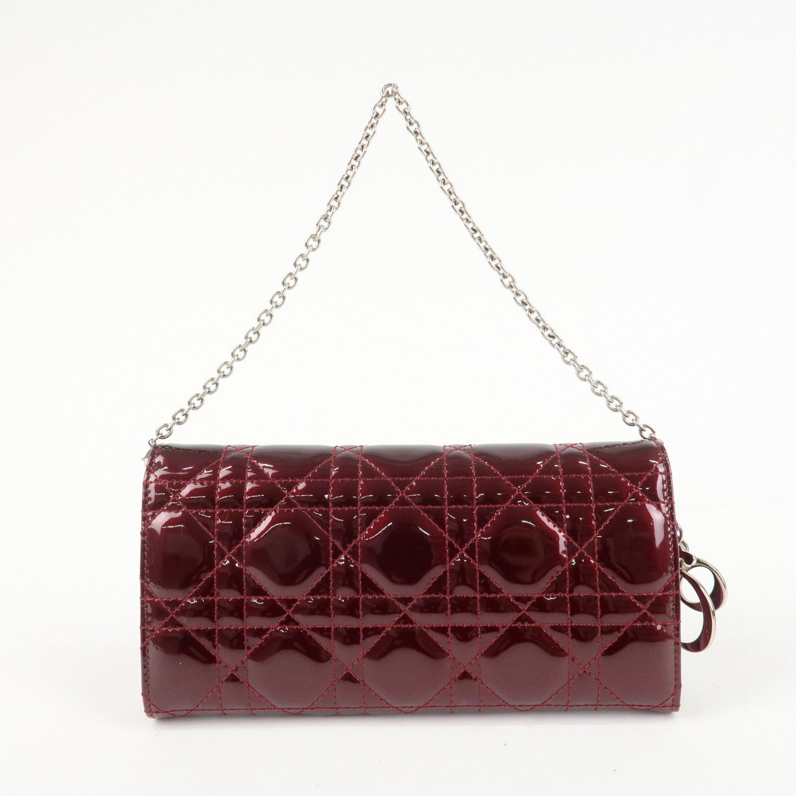 Christian Dior Lady Dior Cannage Patent Leather Chain Wallet Bordeaux Used