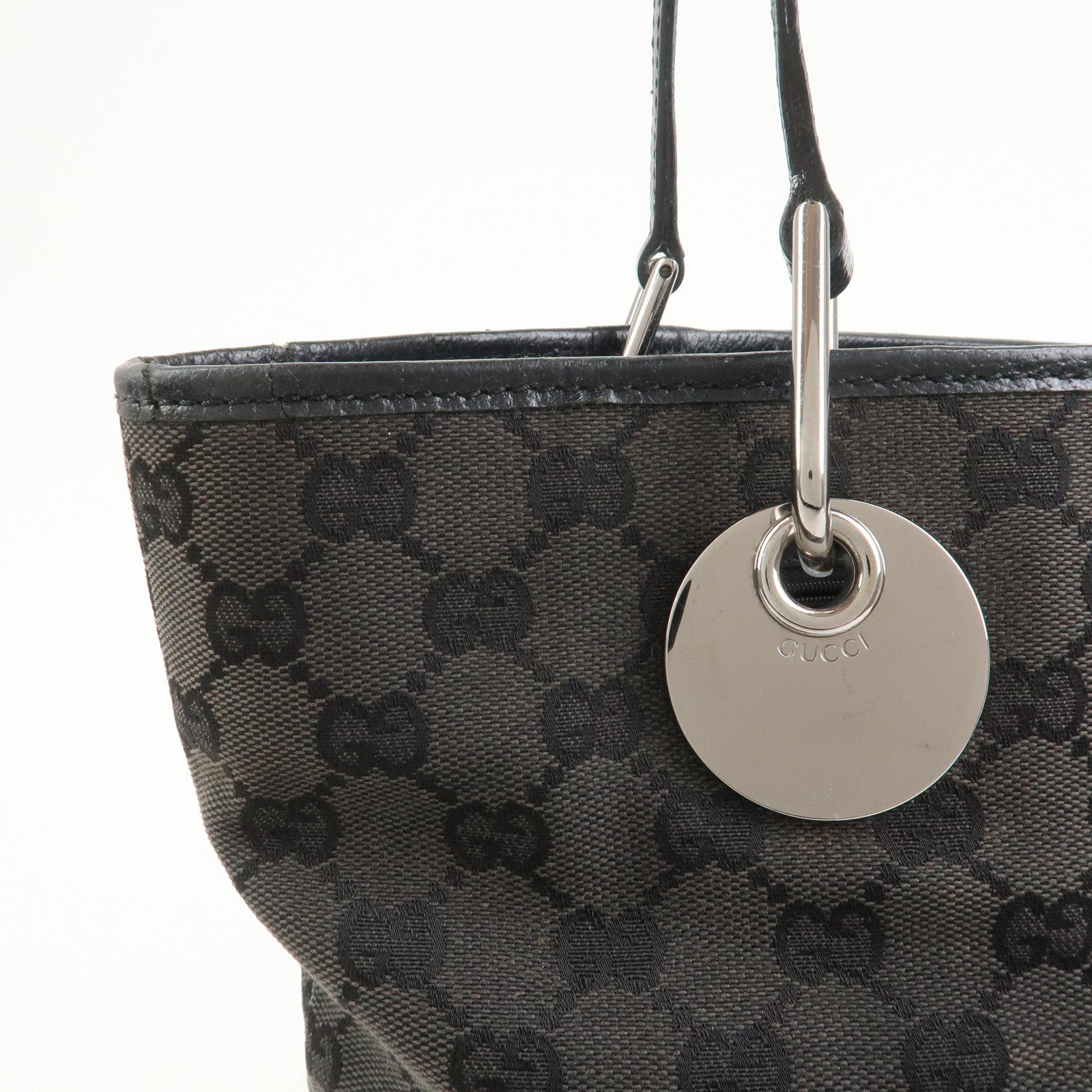 GUCCI GG Monogram Canvas Leather Tote Bag Hand Bag Black 120836