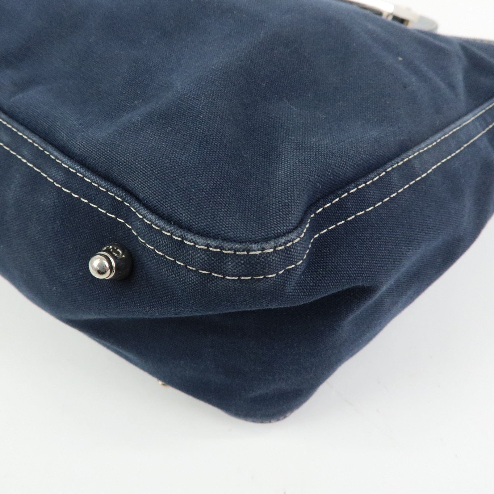 FENDI Canvas Leather Tote Bag Hand Bag Navy