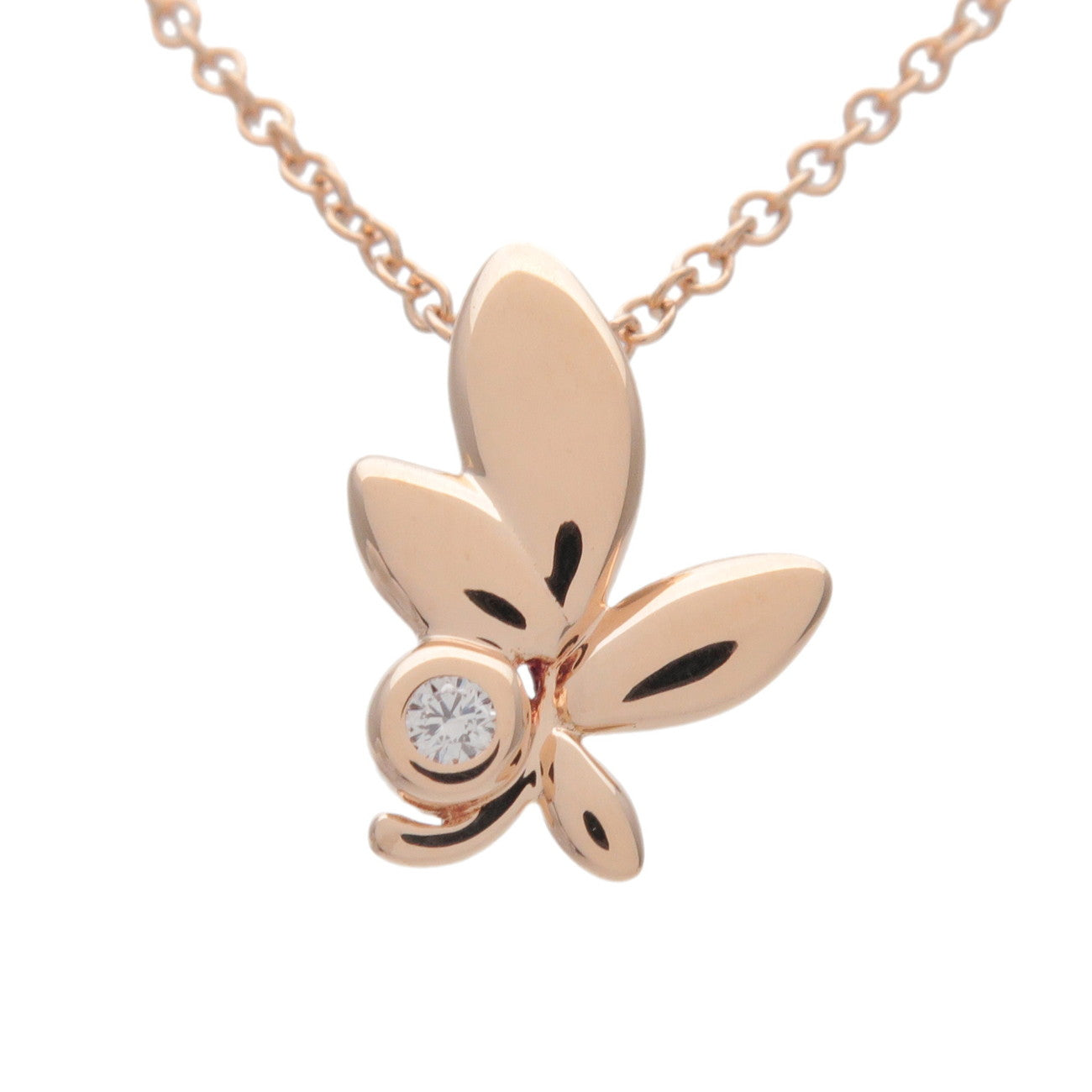 Tiffany & Co Olive Leaf 1P Diamond Necklace K18 750PG Rose Gold