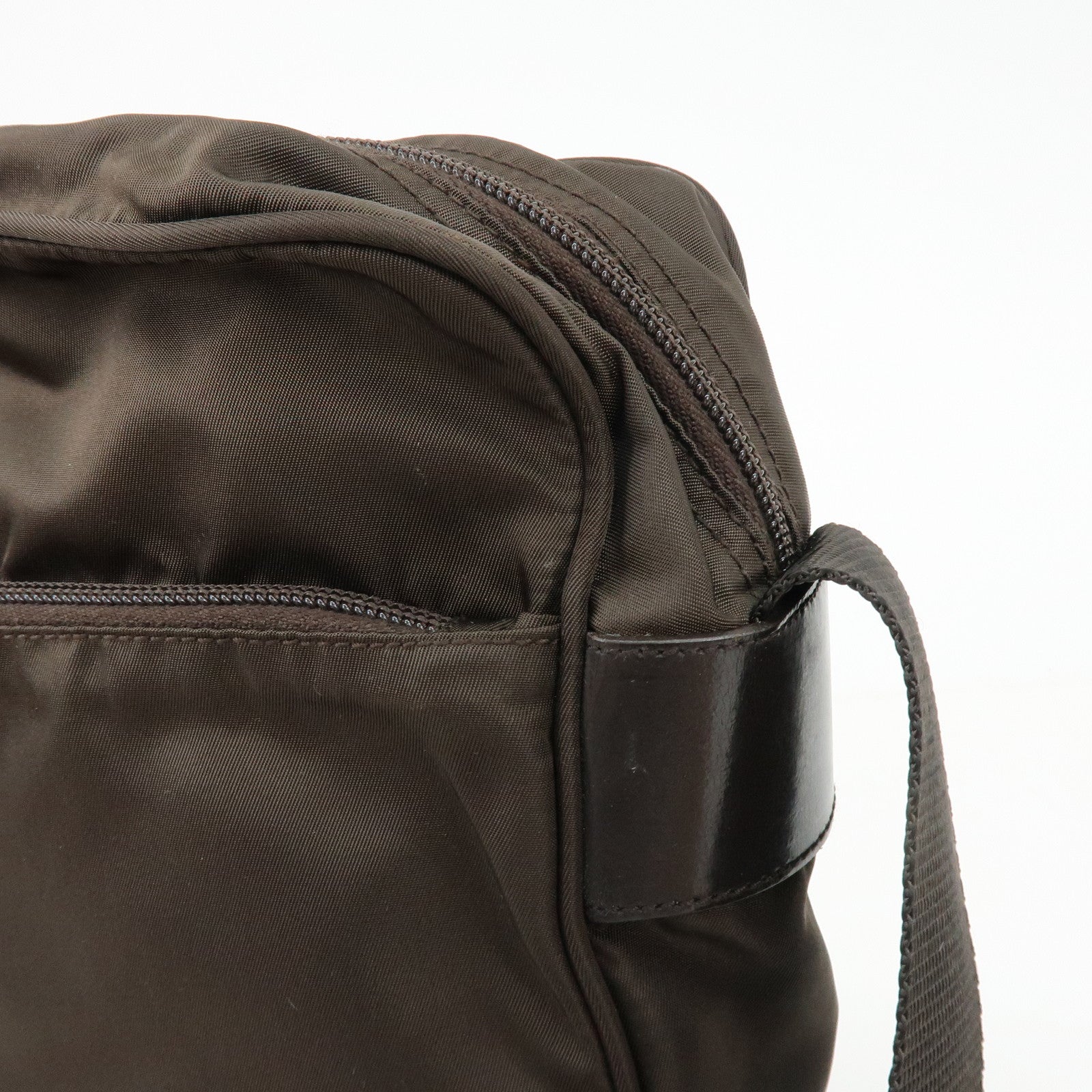 PRADA Triangle Logo Nylon Leather Shoulder Crossbody Bag Brown