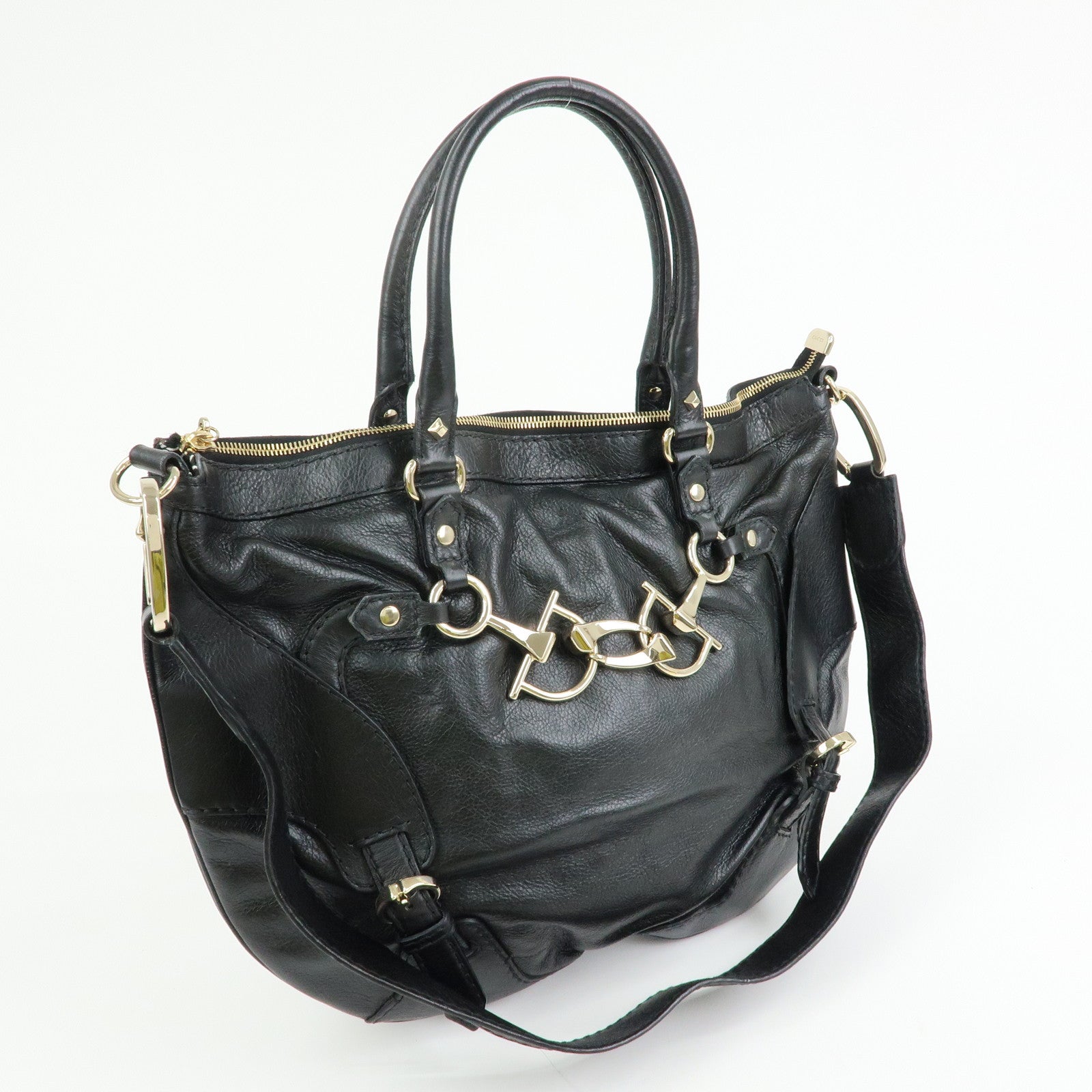 GUCCI Horsebit Leather 2Way Bag Hand Bag Shoulder Bag Black 189888