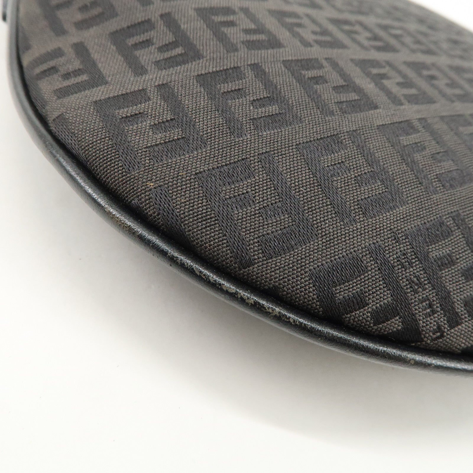 FENDI Zucchino Canvas Leather Shoulder Bag Hand Bag Black 8BR248