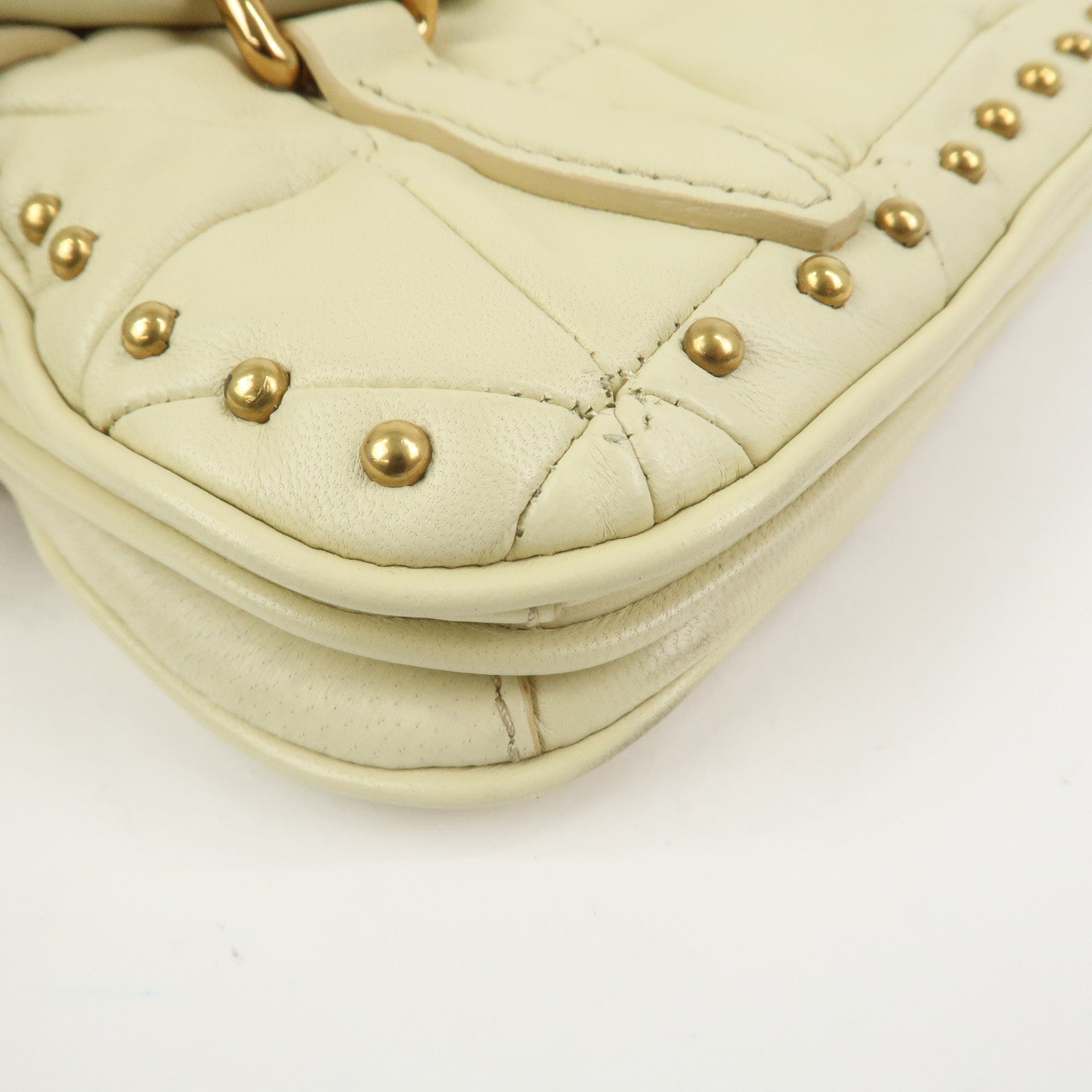 MIU MIU Logo Leather Shoulder Bag Hand Bag Cream