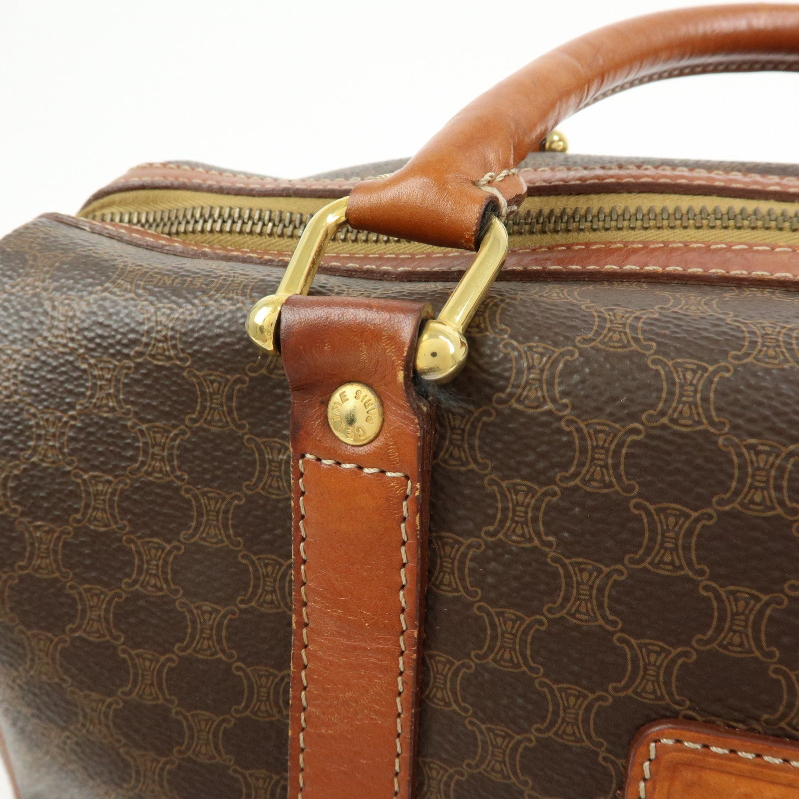 CELINE Macadam PVC Leather Boston Bag Hand Bag Brown