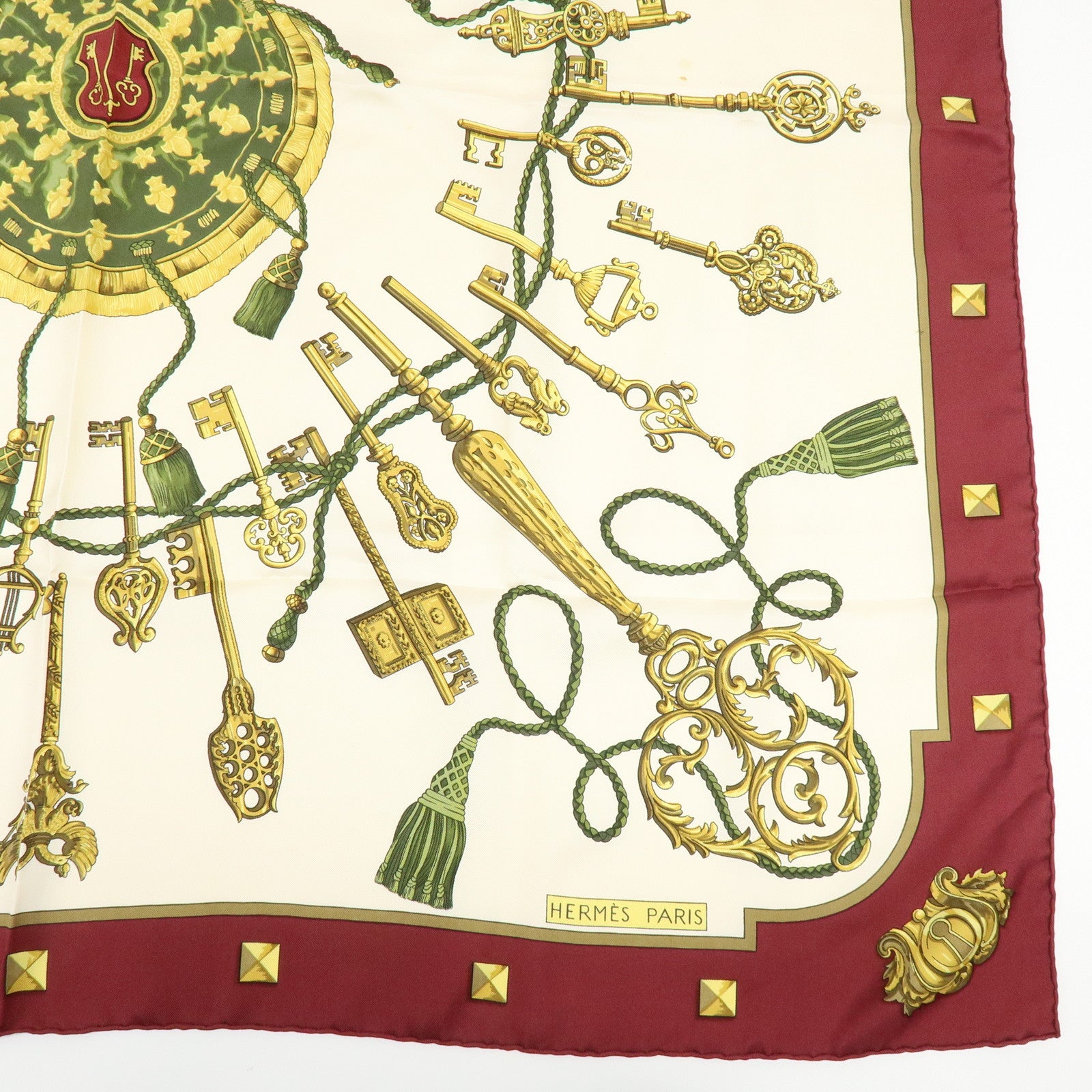 HERMES Carre 90 Set of 2 Silk 100% Scarf Black Gold Bordeaux