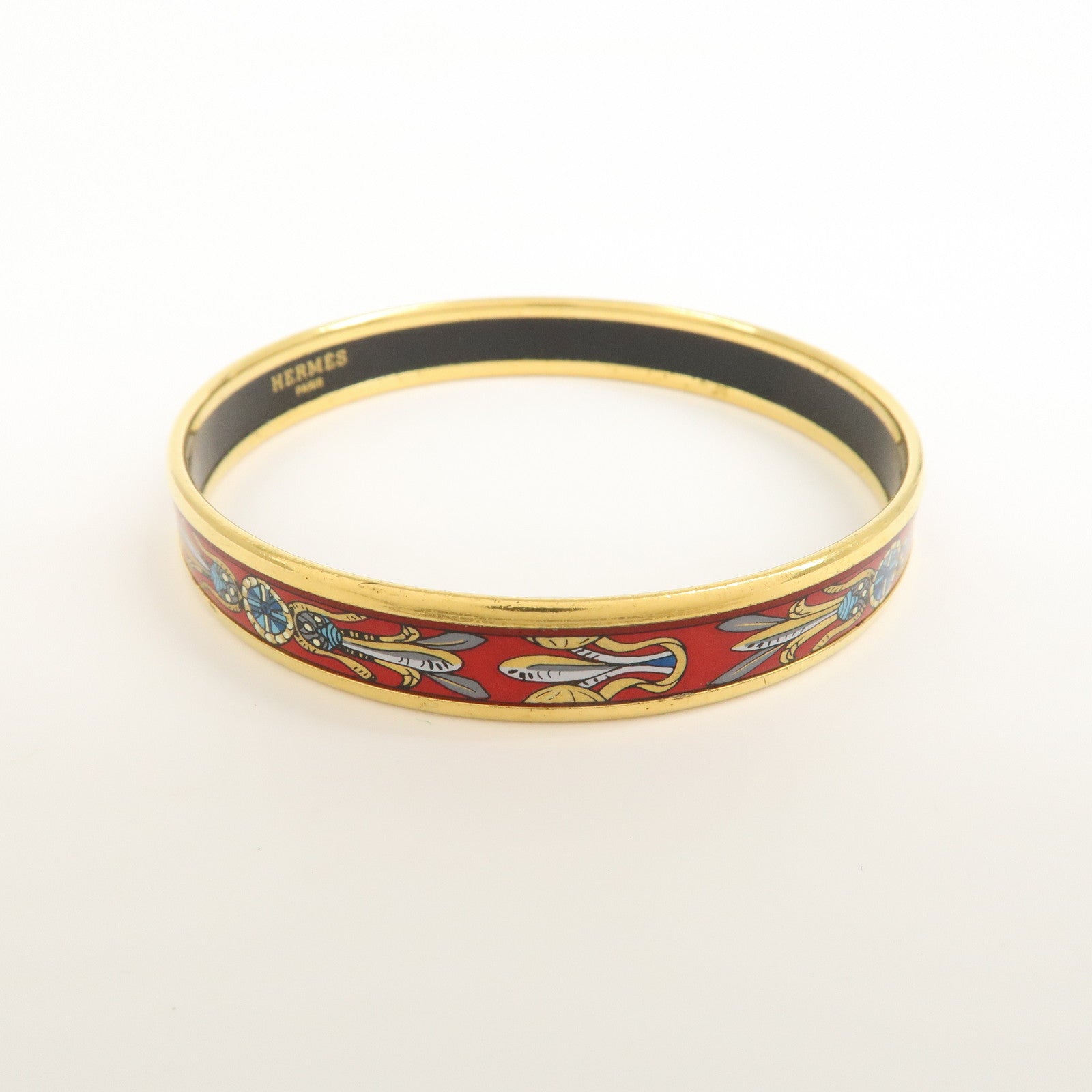 HERMES Email PM Metal Bracelet Bangle Red Gold