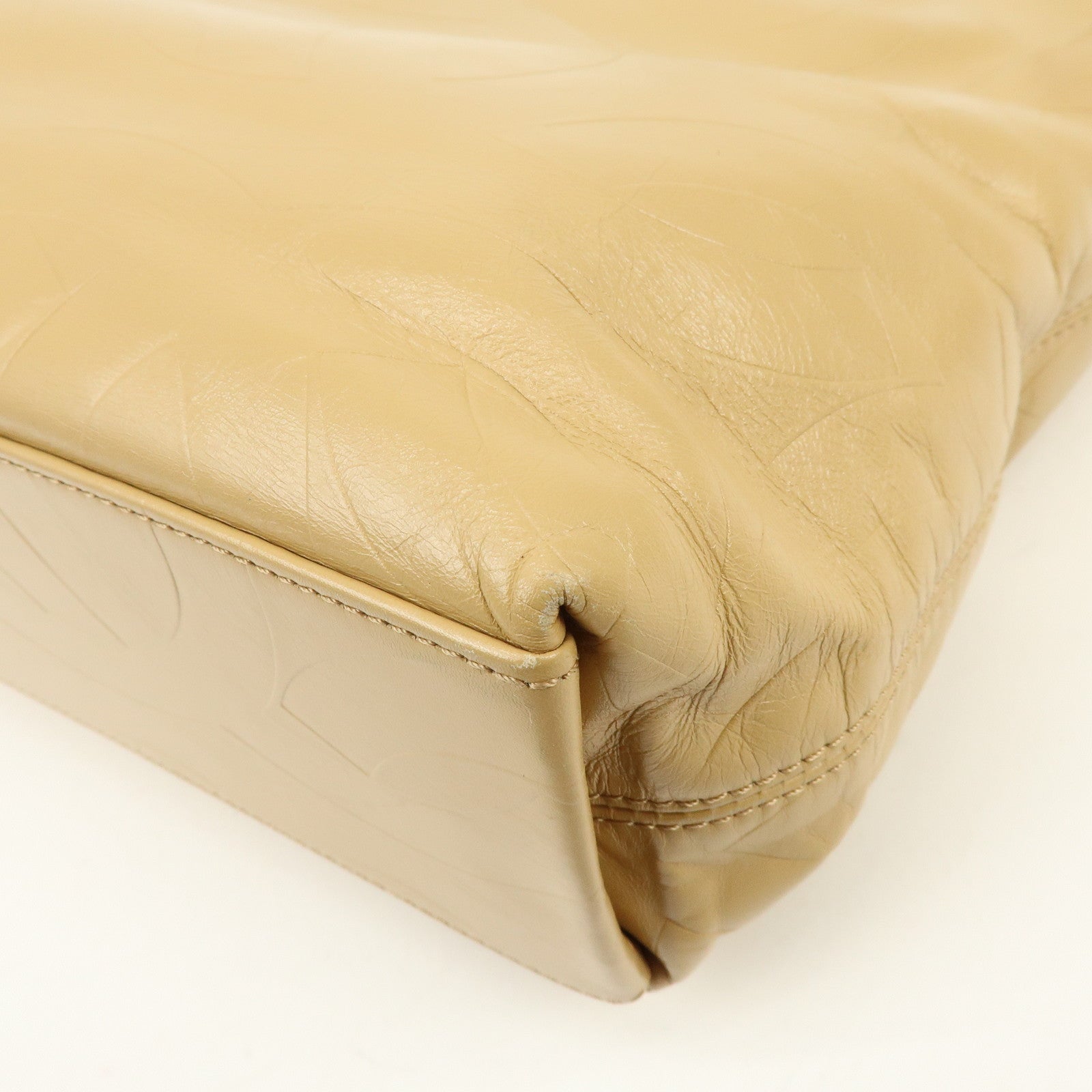 CHANEL COCO Mark Leather Tote Bag Shoulder Bag Beige