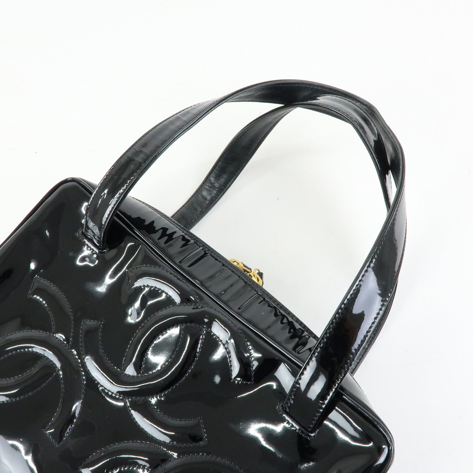 CHANEL Triple COCO Mark Patent Leather Tote Bag Hand Bag Black