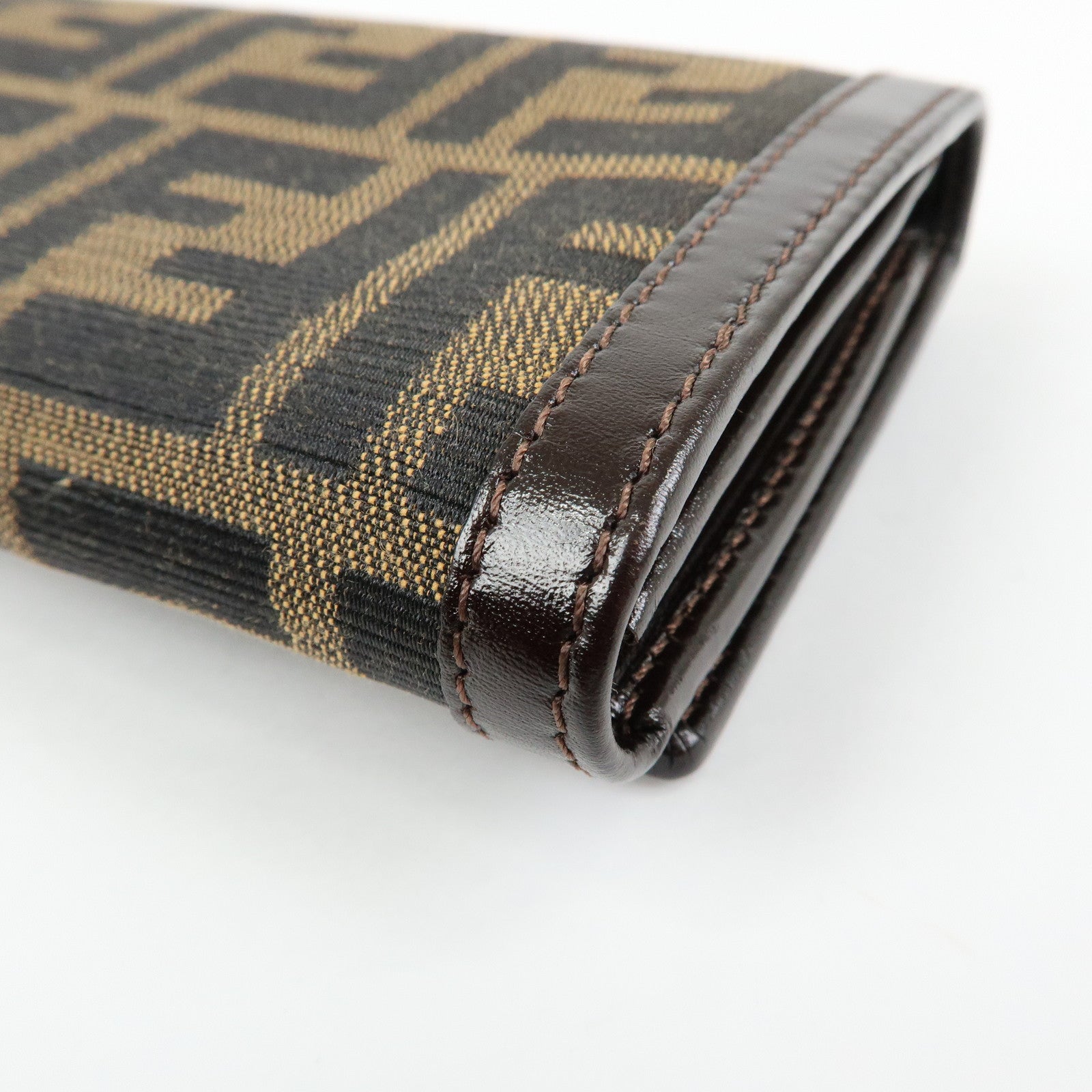 FENDI Zucca Canvas Leather Compact Wallet Brown Black 31052
