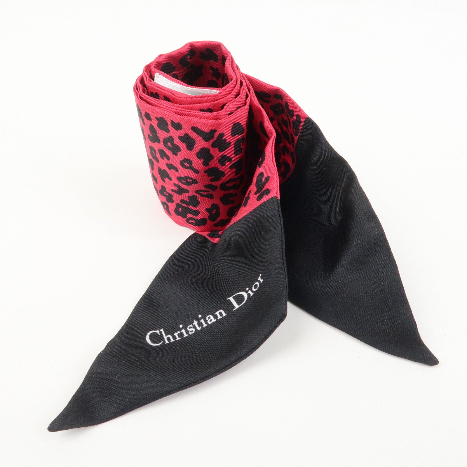 Christian Dior Logo Silk 100% Scarf Twilly Animal Pink Black
