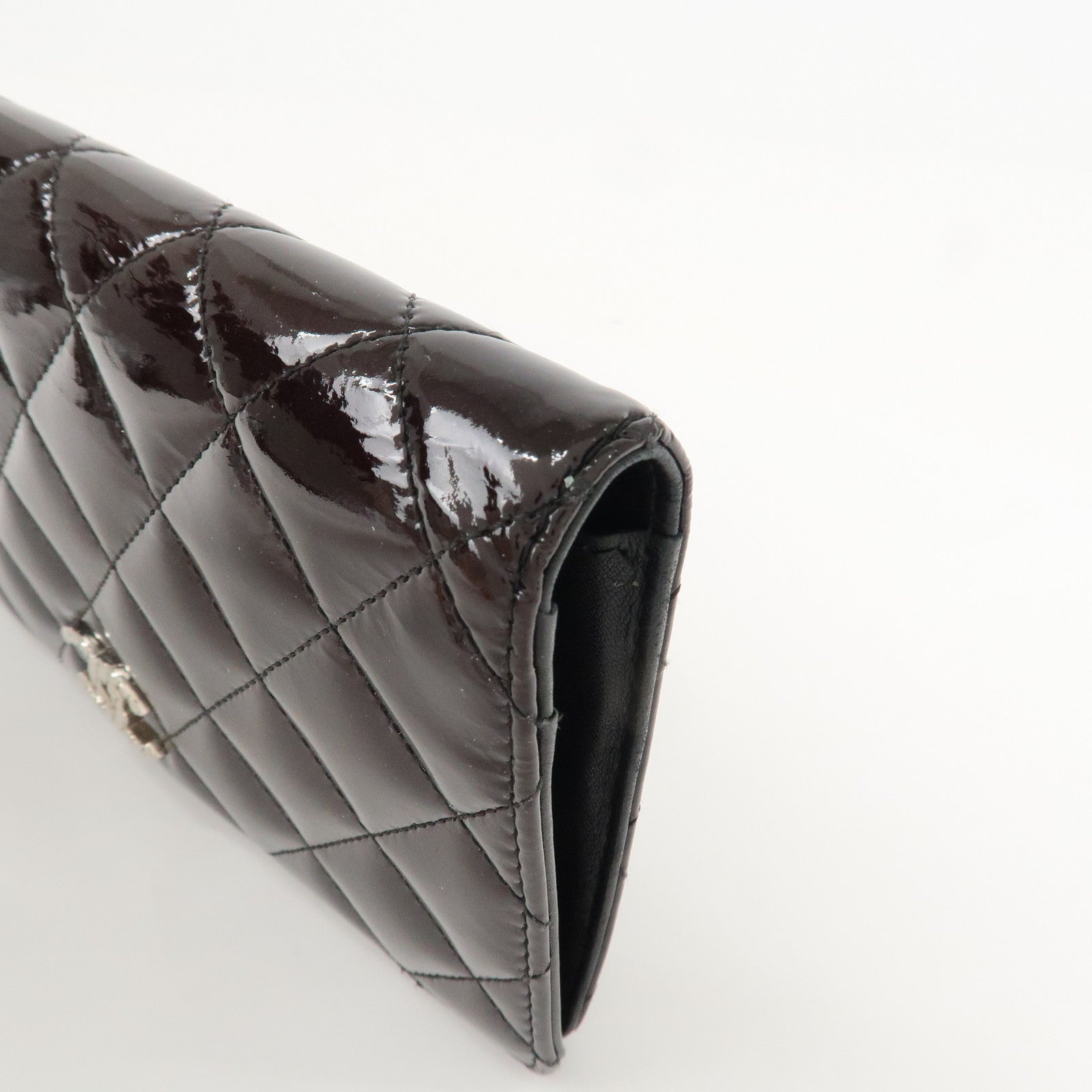 CHANEL COCO Mark Matelasse Patent Leather Long Wallet Black A48691