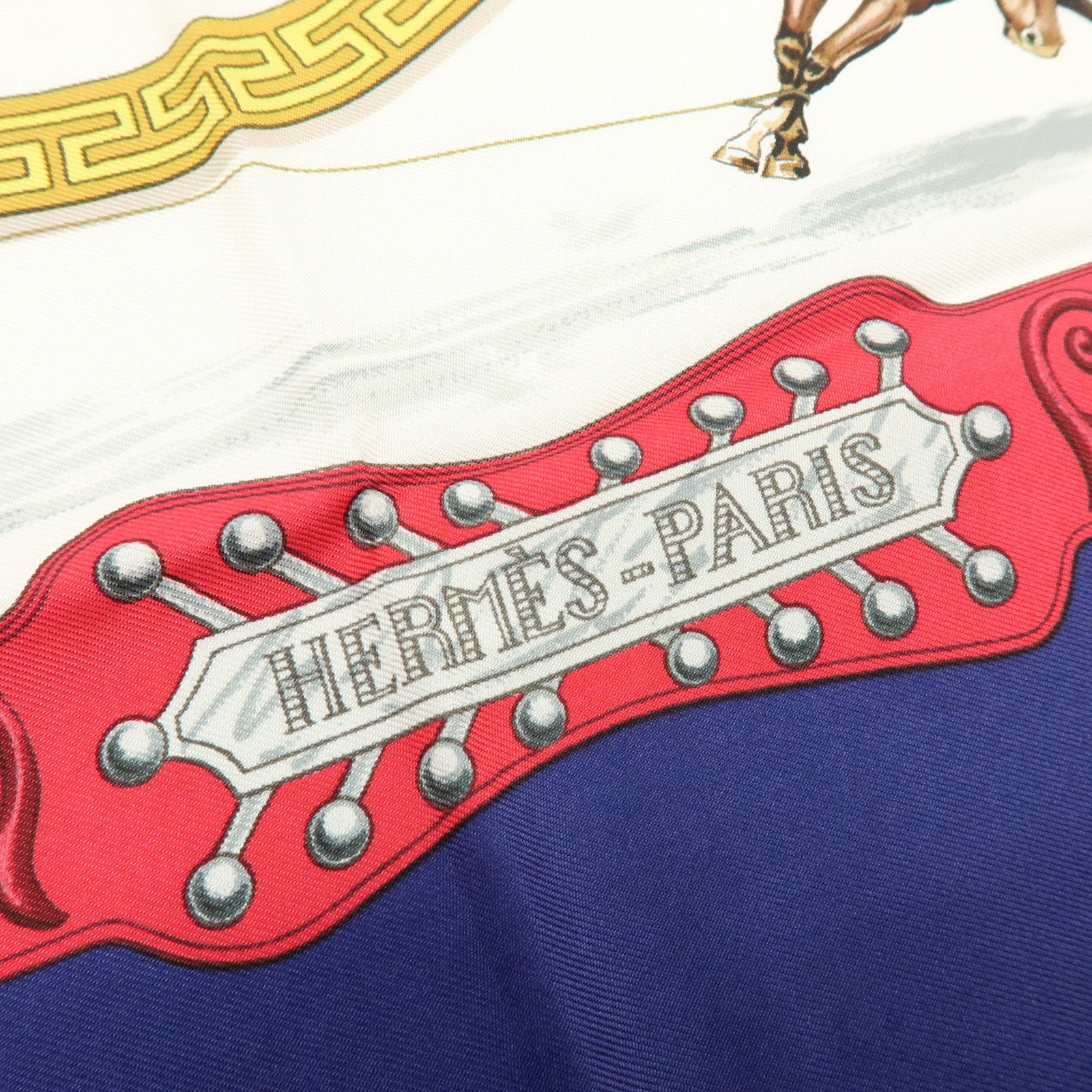 HERMES Carre 90 Silk 100% Scarf CHARREADA Navy White