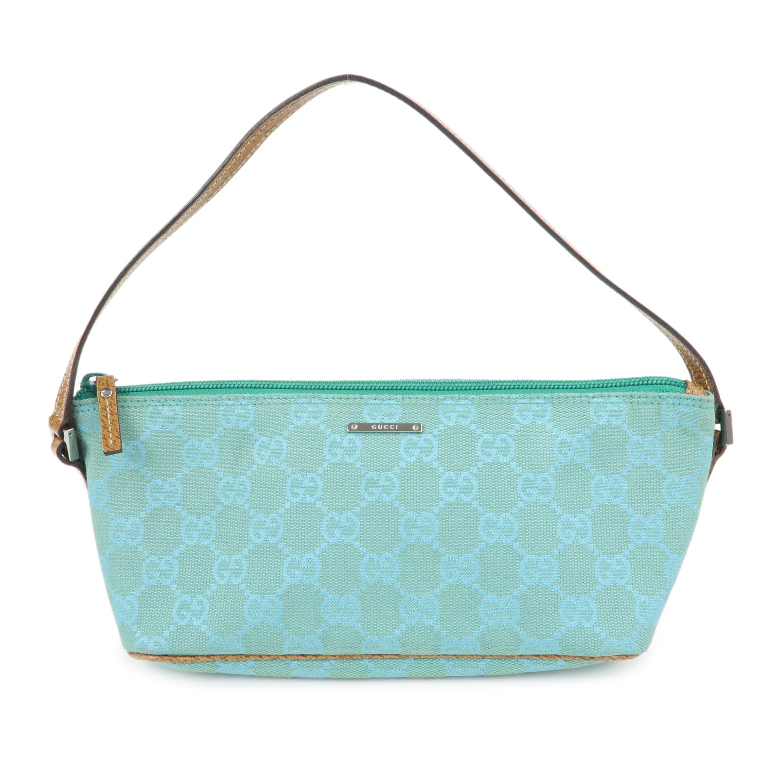 GUCCI Boat Bag GG Canvas Leather Hand Bag Pouch Blue 07198