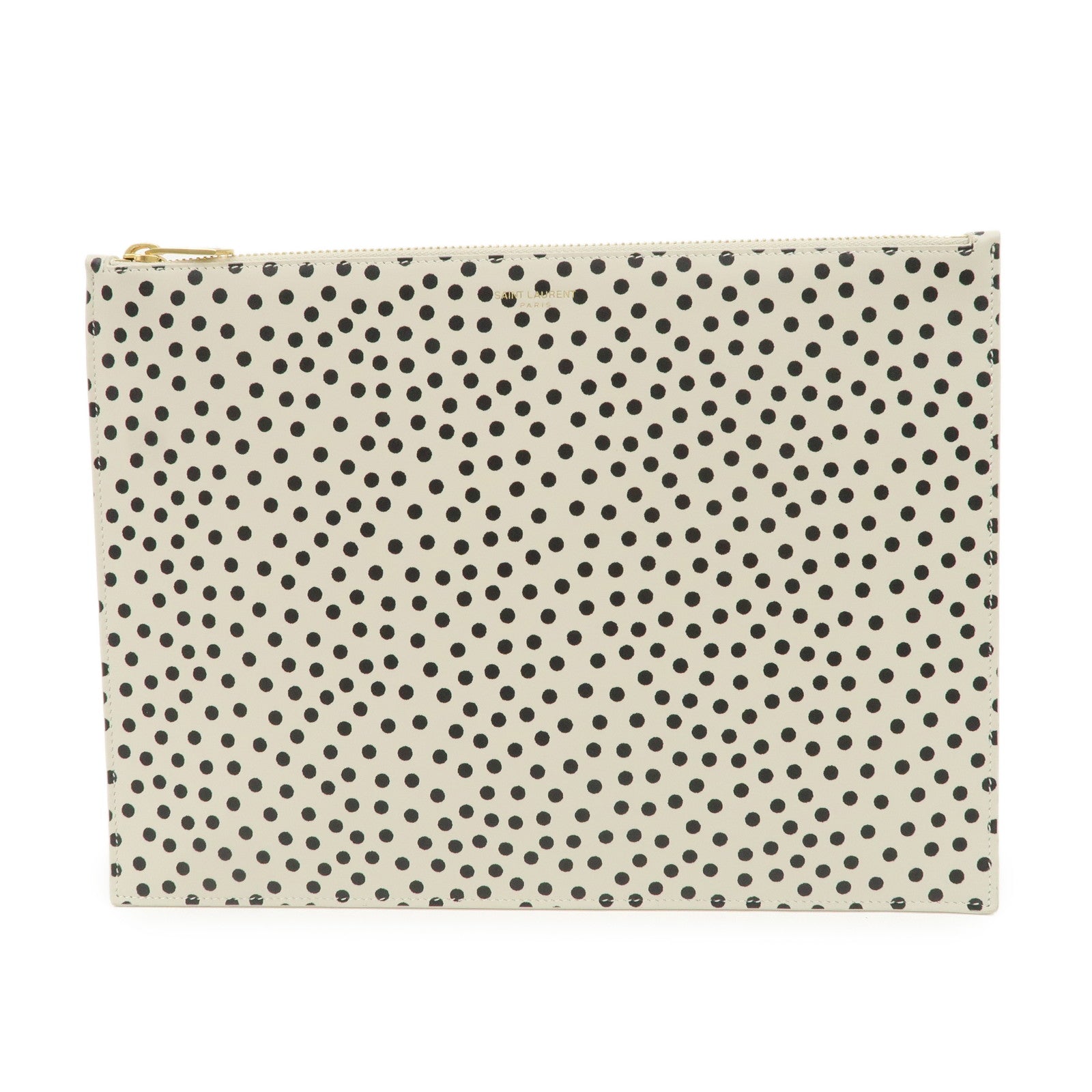 SAINT LAURENT Leather Clutch Bag Black White Gold Hardware 635099