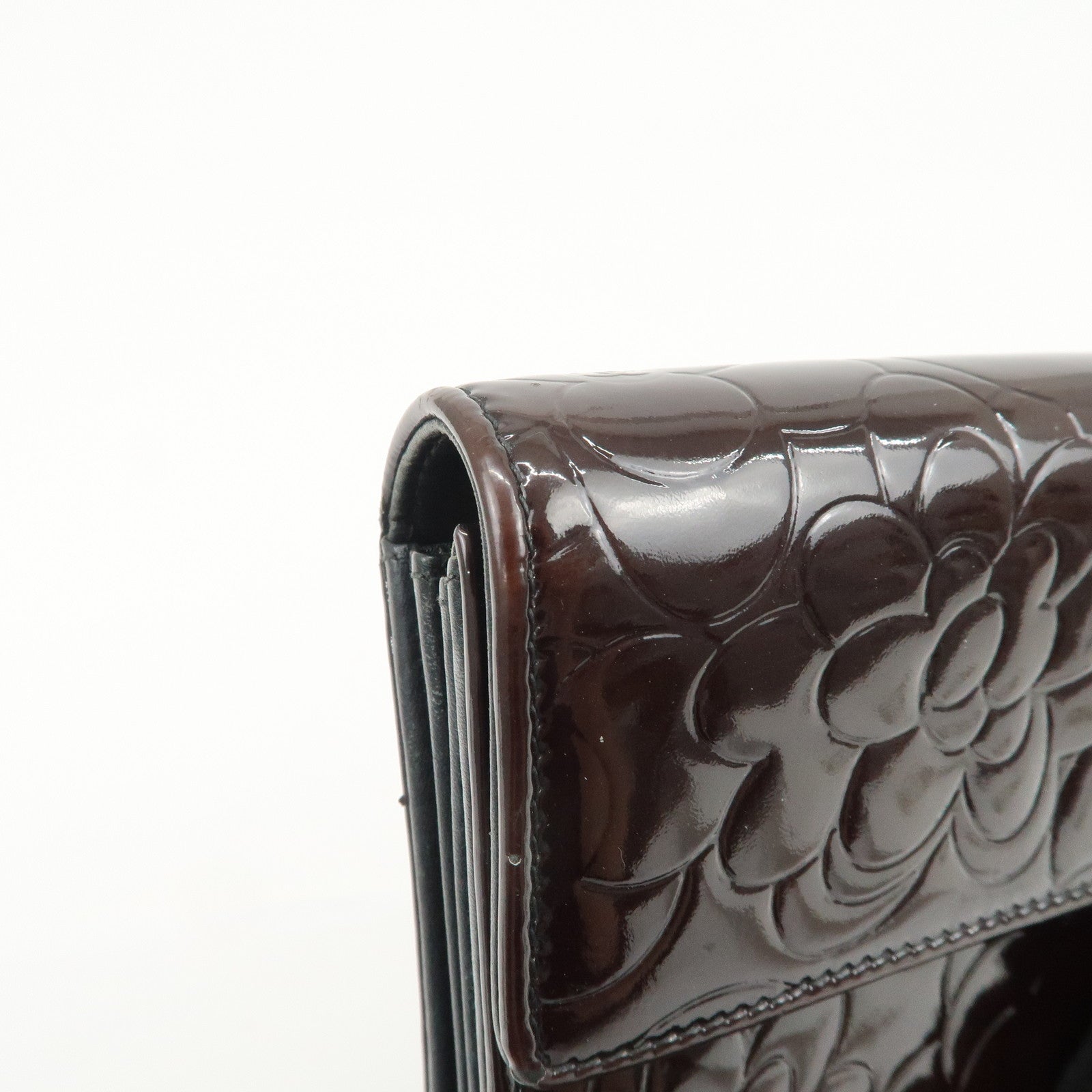 CHANEL COCO Mark Camellia Bi-fold Long Wallet Dark Brown A82283
