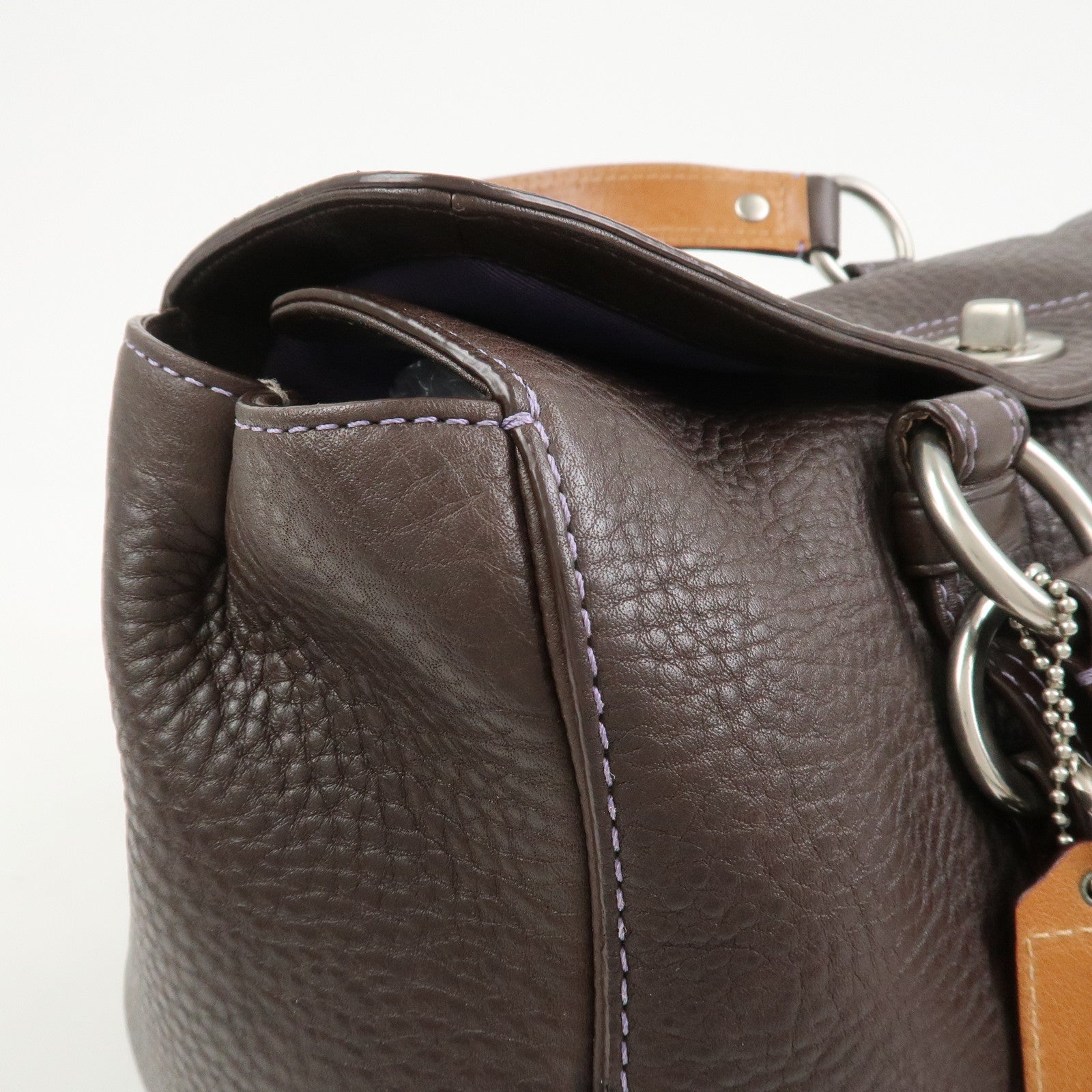 COACH Logo Leather Shoulder Bag Hand Bag Boston Bag Dark Brown