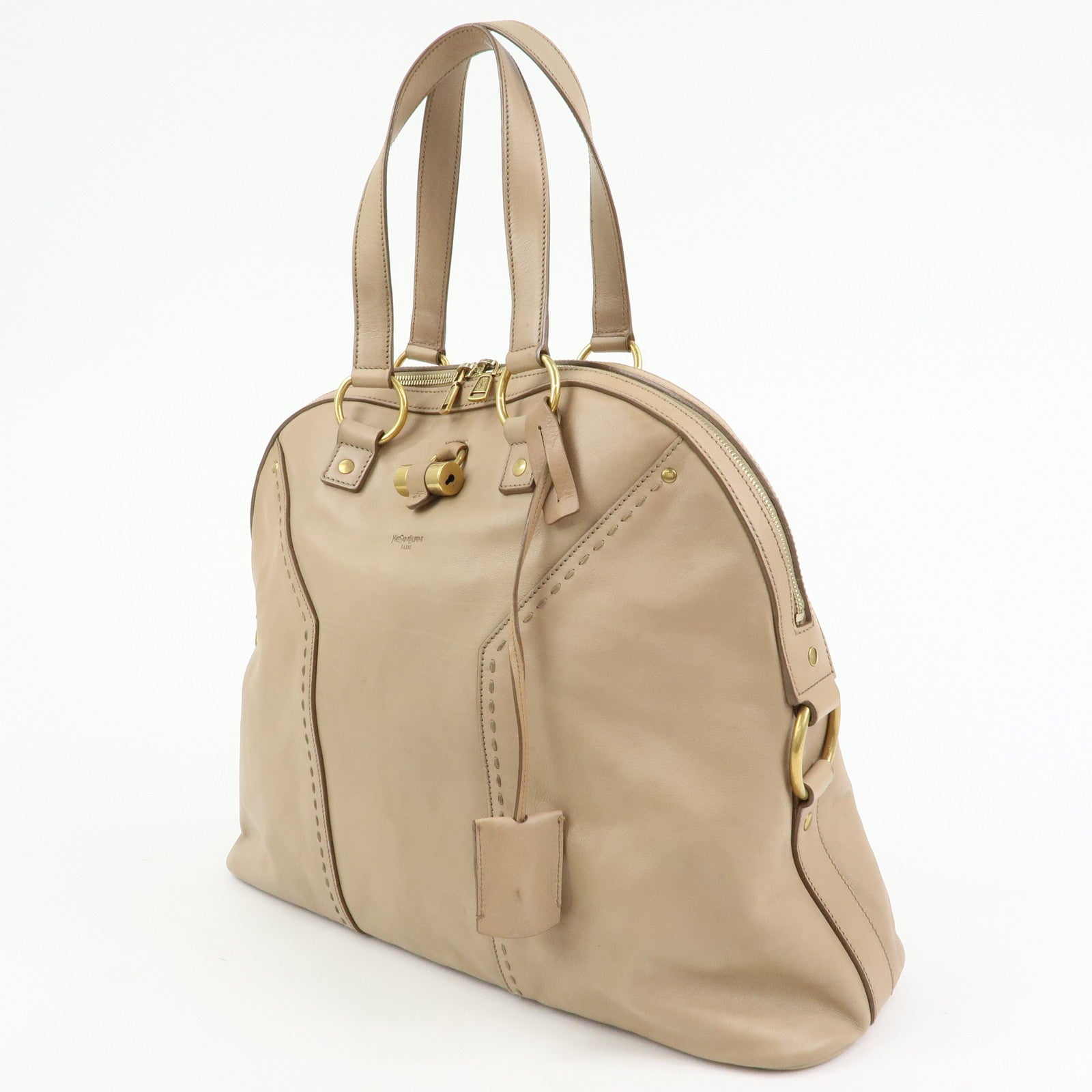 SAINT LAURENT PARIS Muse Leather Hand Bag Tote Bag Beige