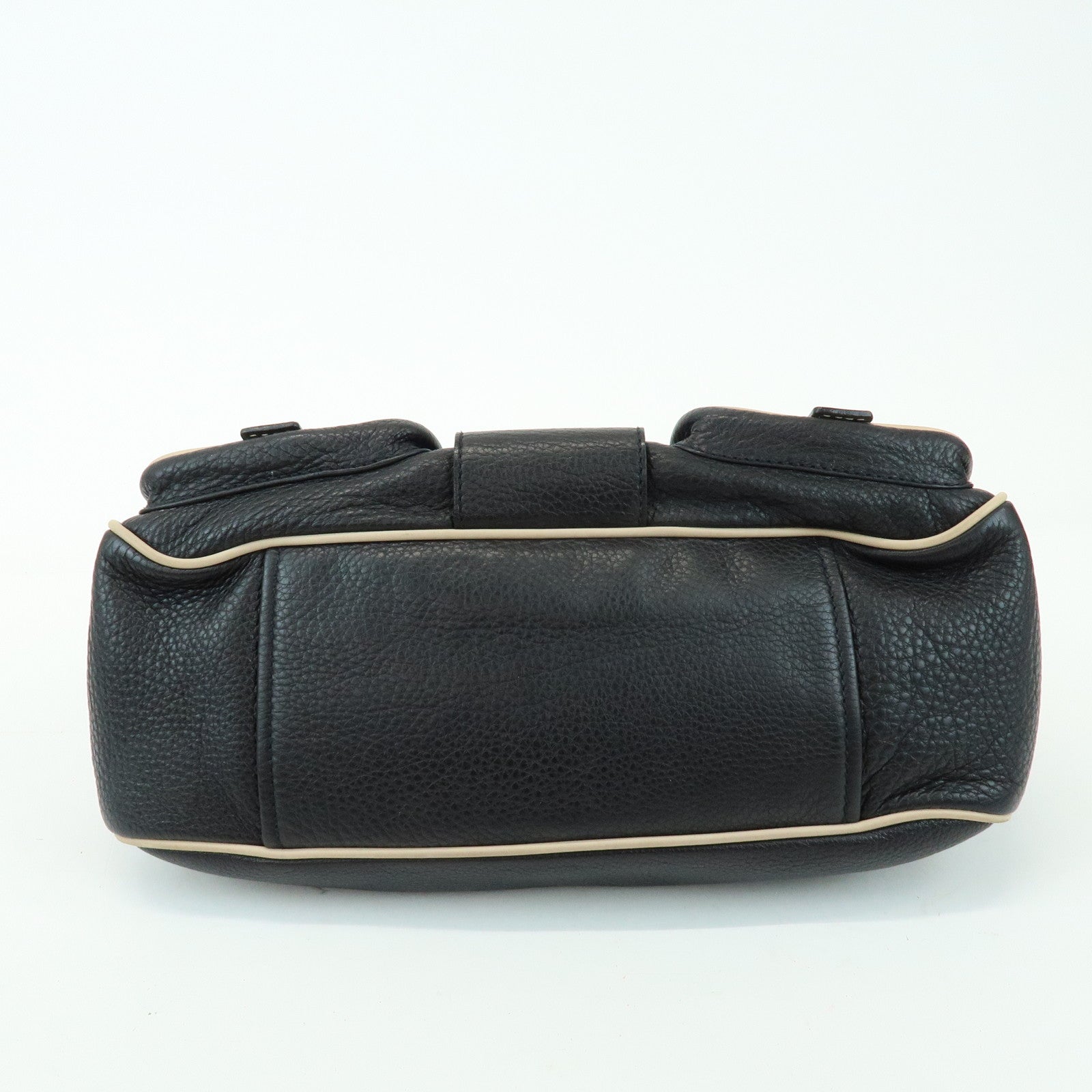 PRADA Logo Leather Stitch Shoulder Bag Hand Bag Black