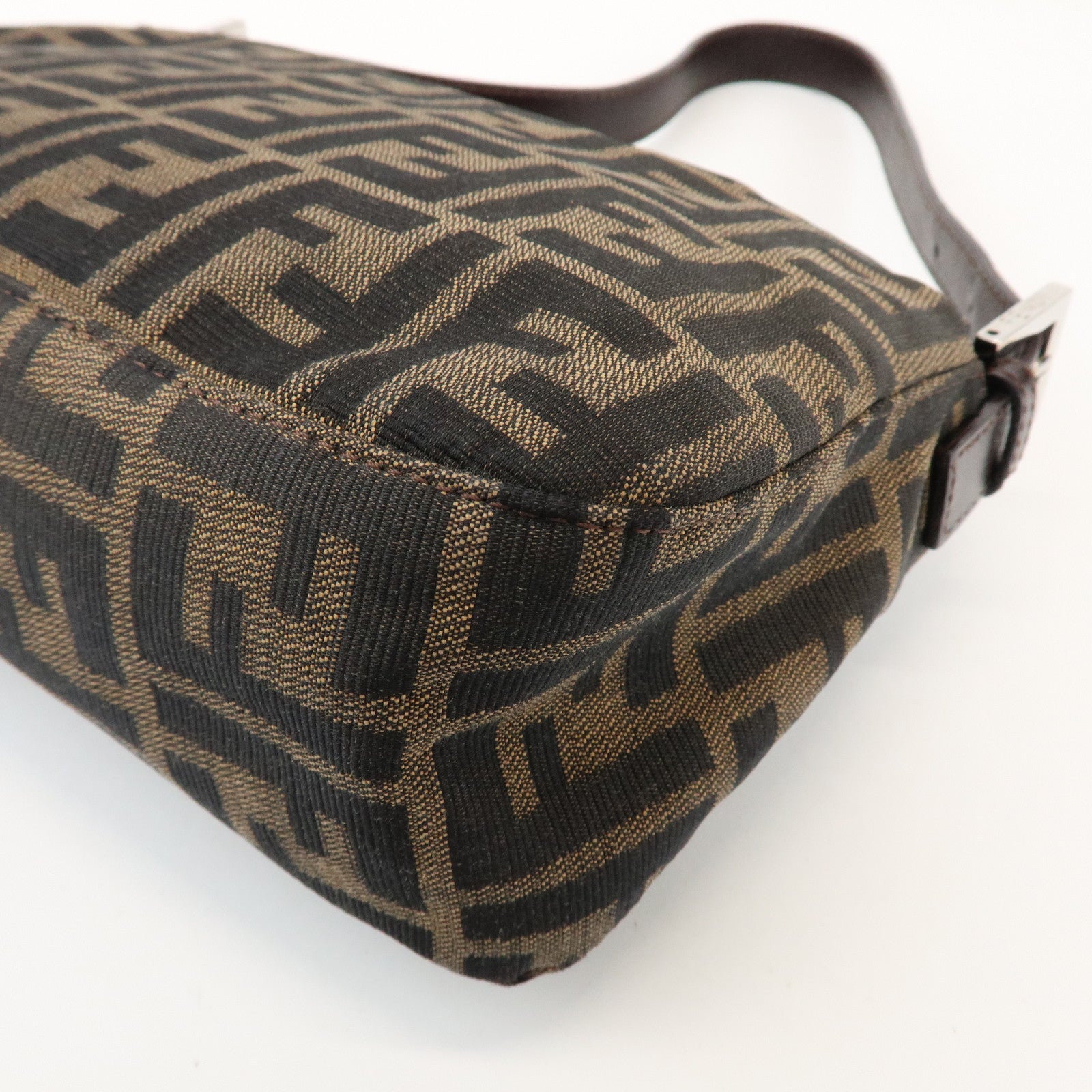 FENDI Zucca Canvas Leather Shoulder Bag Hand Bag Brown Black 26725