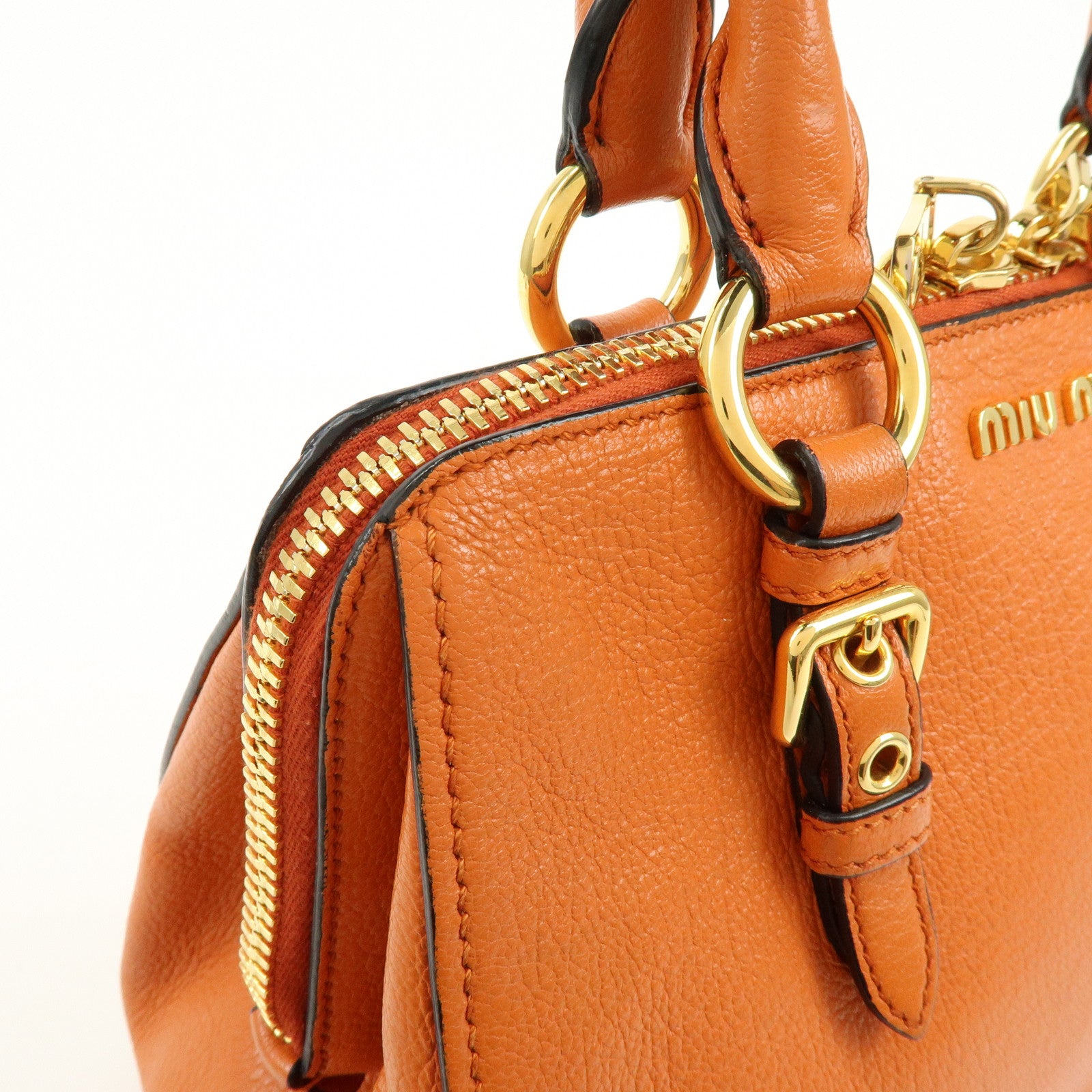 MIU MIU Madras Leather 2Way Bag Hand Bag Shoulder Bag Orange