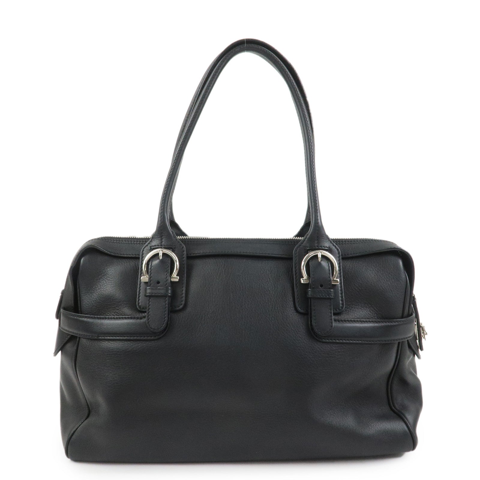 Ferragamo Gancini Leather Shoulder Bag Hand Bag Black
