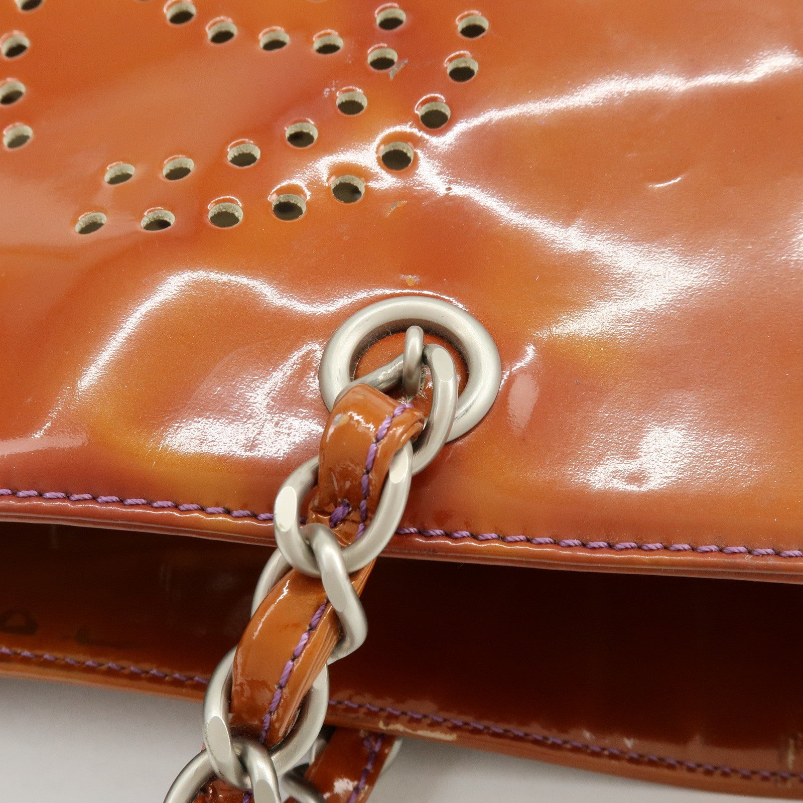 CHANEL Triple COCO Punching Patent Leather Chain Tote Bag A16275