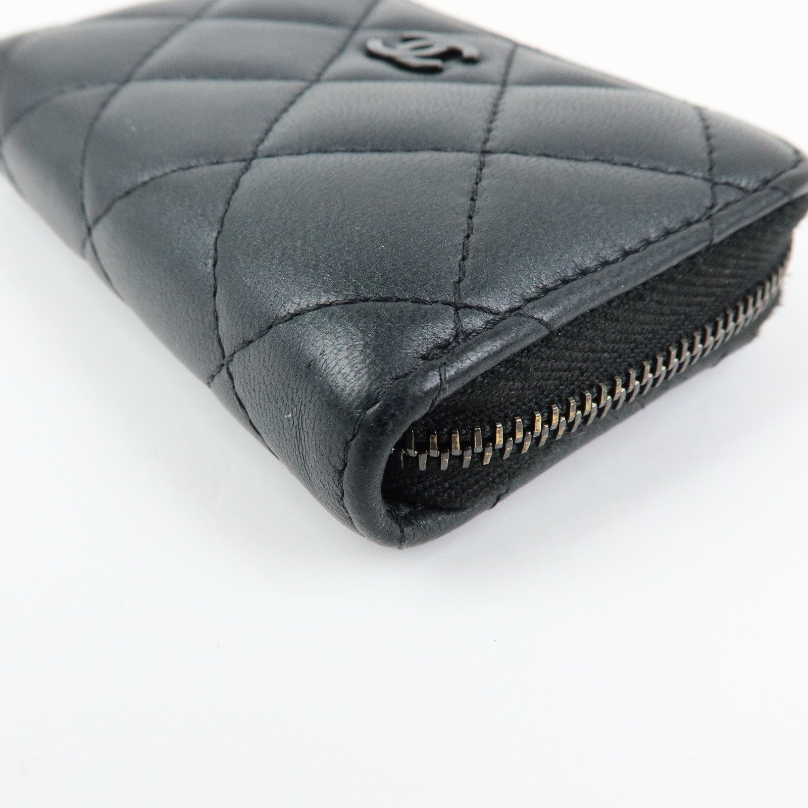 CHANEL COCO Logo Matelasse Lambskin Coin Case Card Case Black