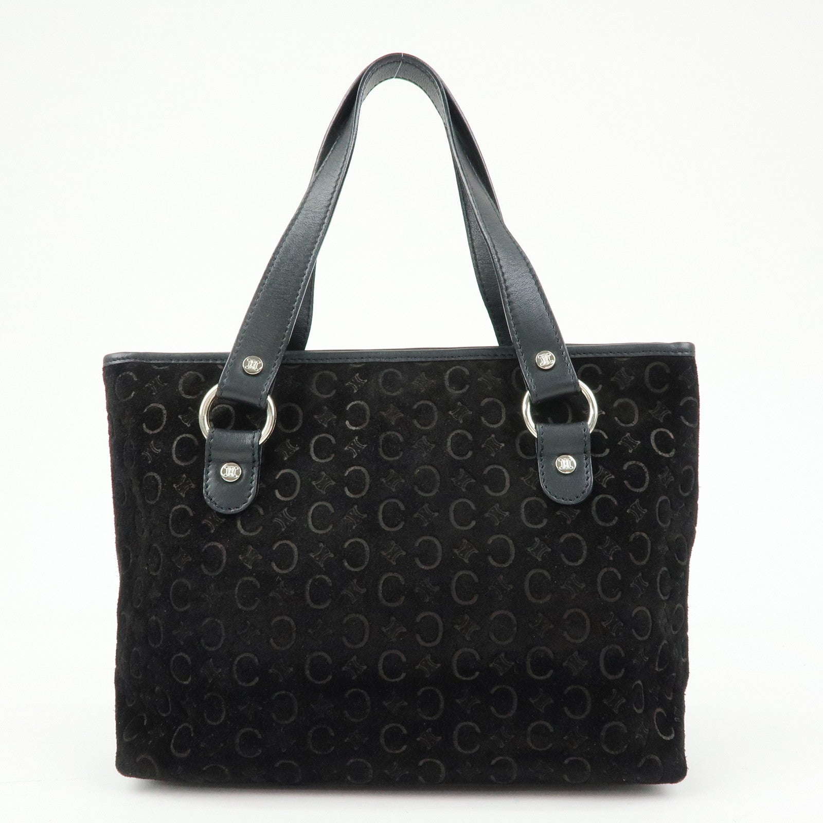 CELINE C Macadam Suede Leather Hand Bag Tote Bag Shoulder Bag Black