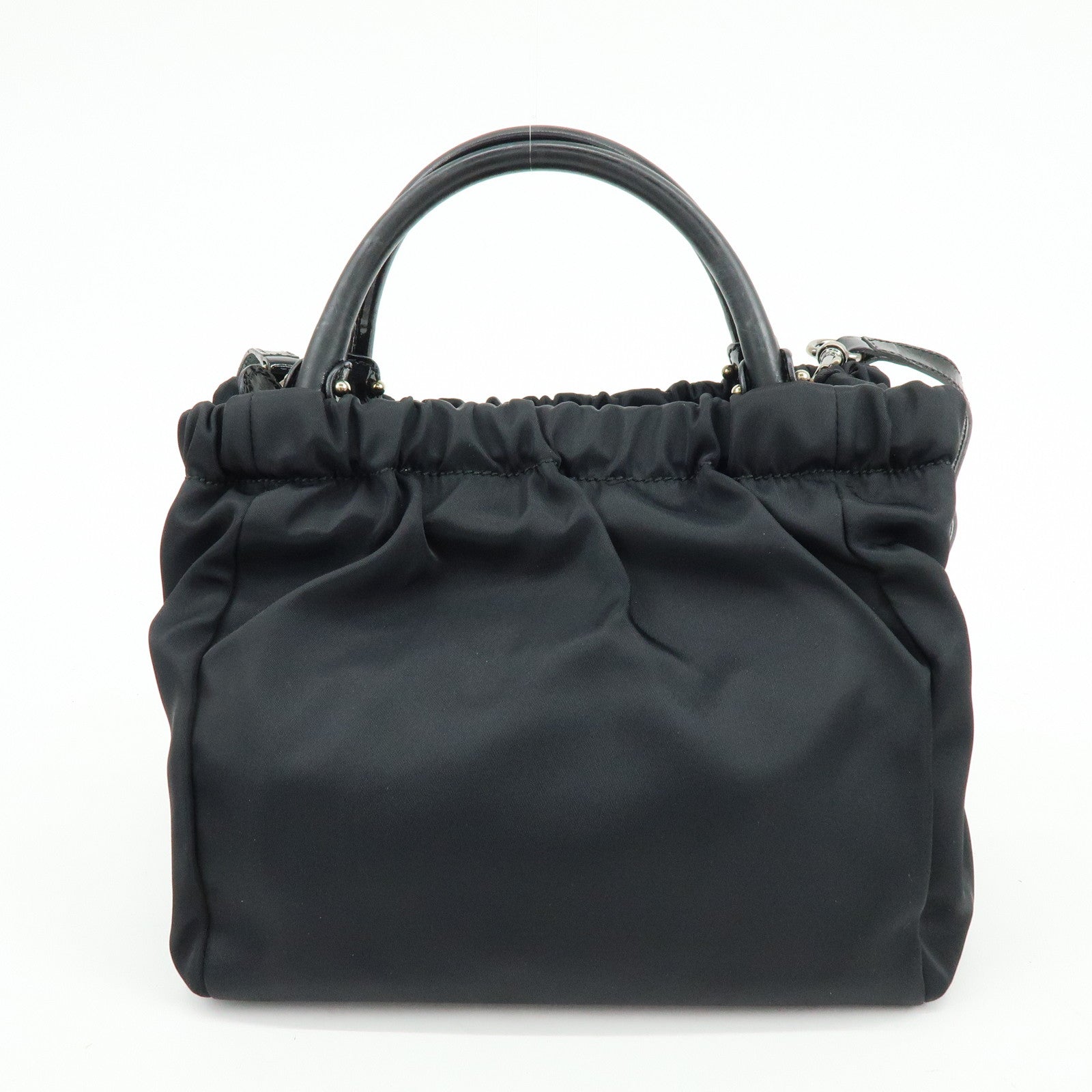 Ferragamo Vara Ribbon Nylon Patent Leather 2Way Bag Hand Bag Black