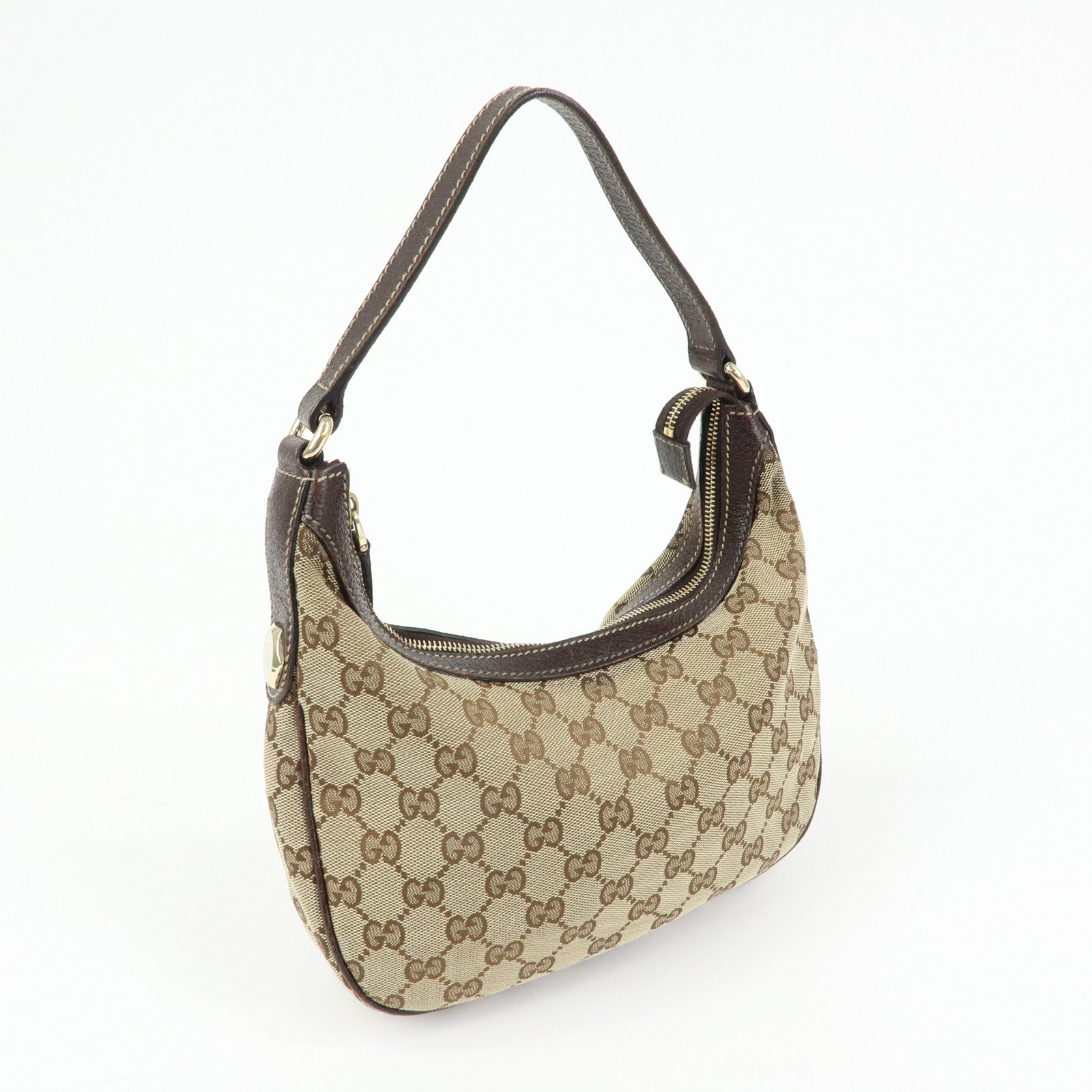 GUCCI GG Canvas Leather Shoulder Bag Hand Bag Beige Brown 154395
