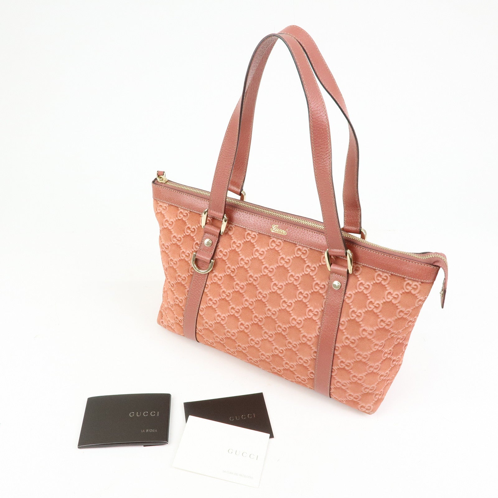 GUCCI Abbey Suede Leather Tote Bag Hand Bag Pink 141470