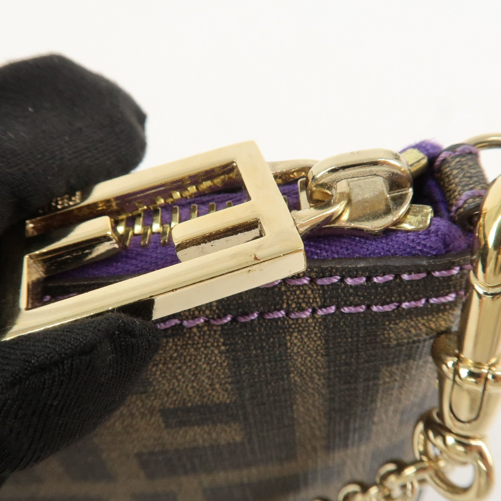 FENDI Zucca PVC Chain Accessory Pouch Hand Bag Shoulder Bag 8BR592