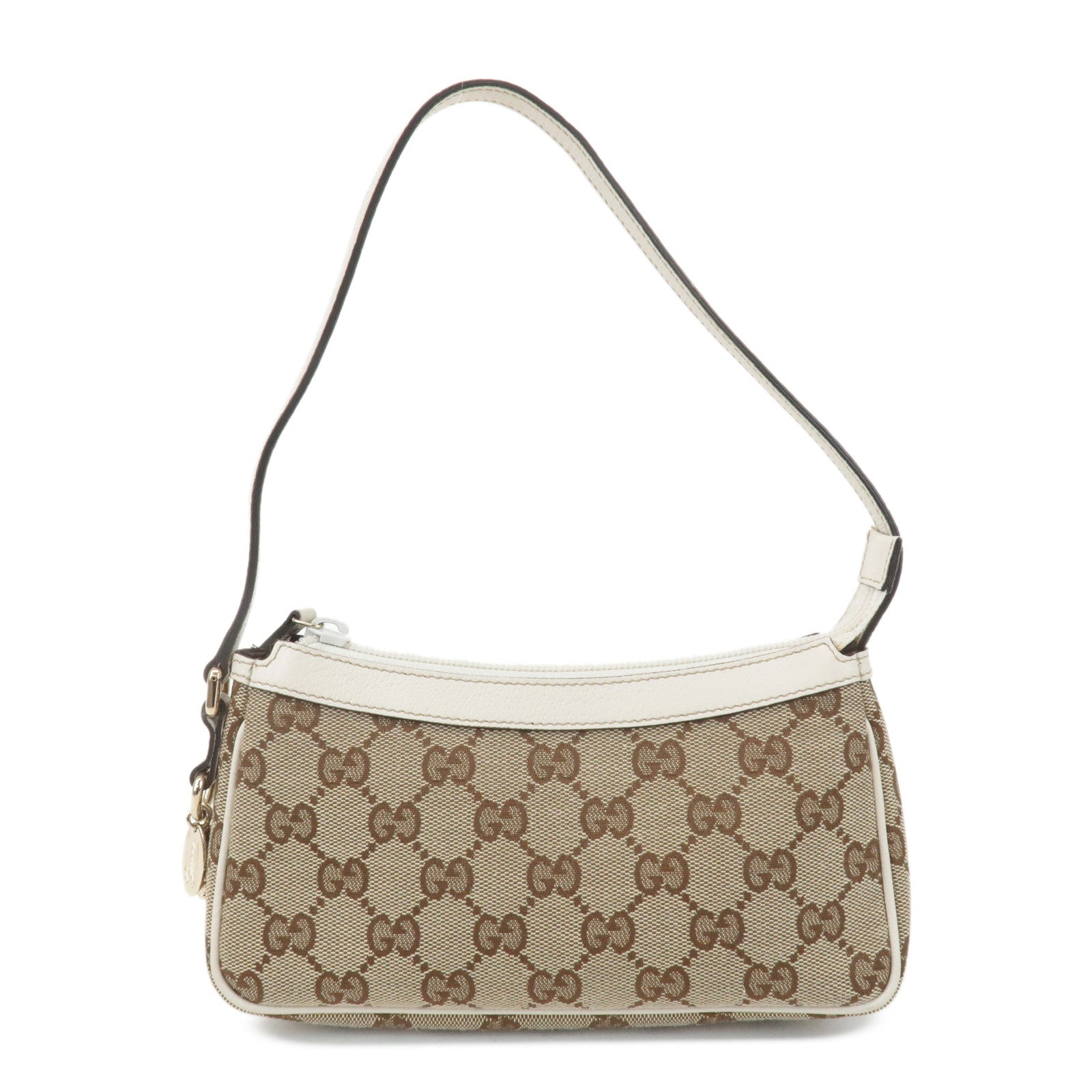 GUCCI GG Canvas Leather Accessory Pouch Hand Bag Beige Ivory 154432 Used