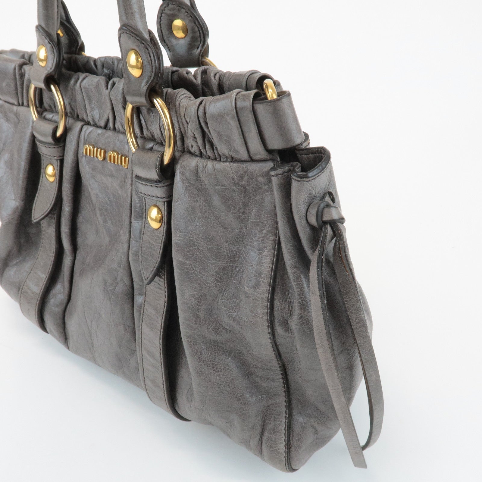MIU MIU Leather 2Way Shoulder Bag Hand Bag Gray RT0383 Used