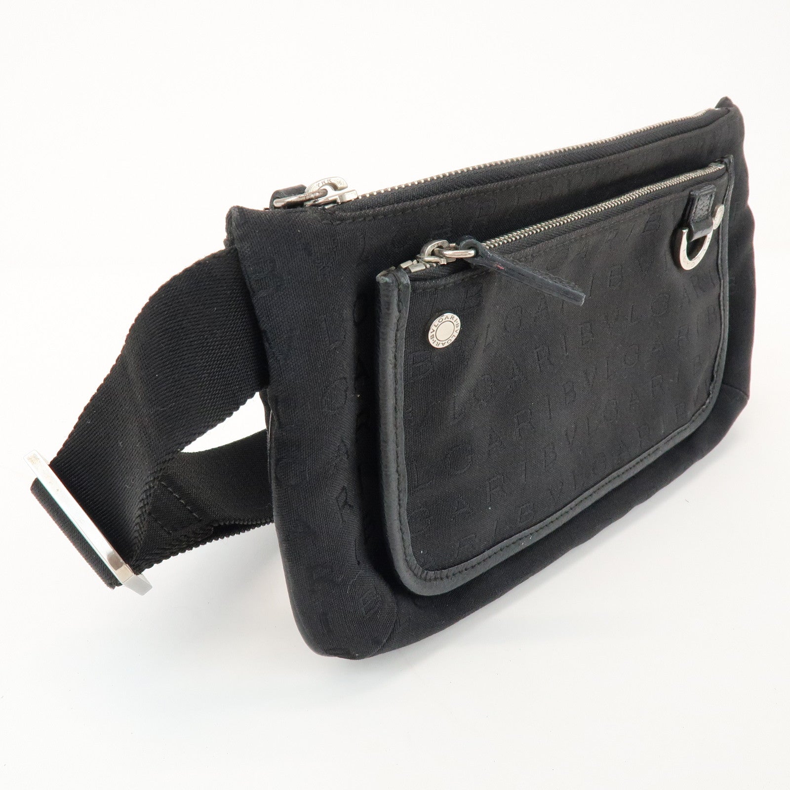 BVLGARI Logo Mania Canvas Leather Body Bag Waist Bag Black