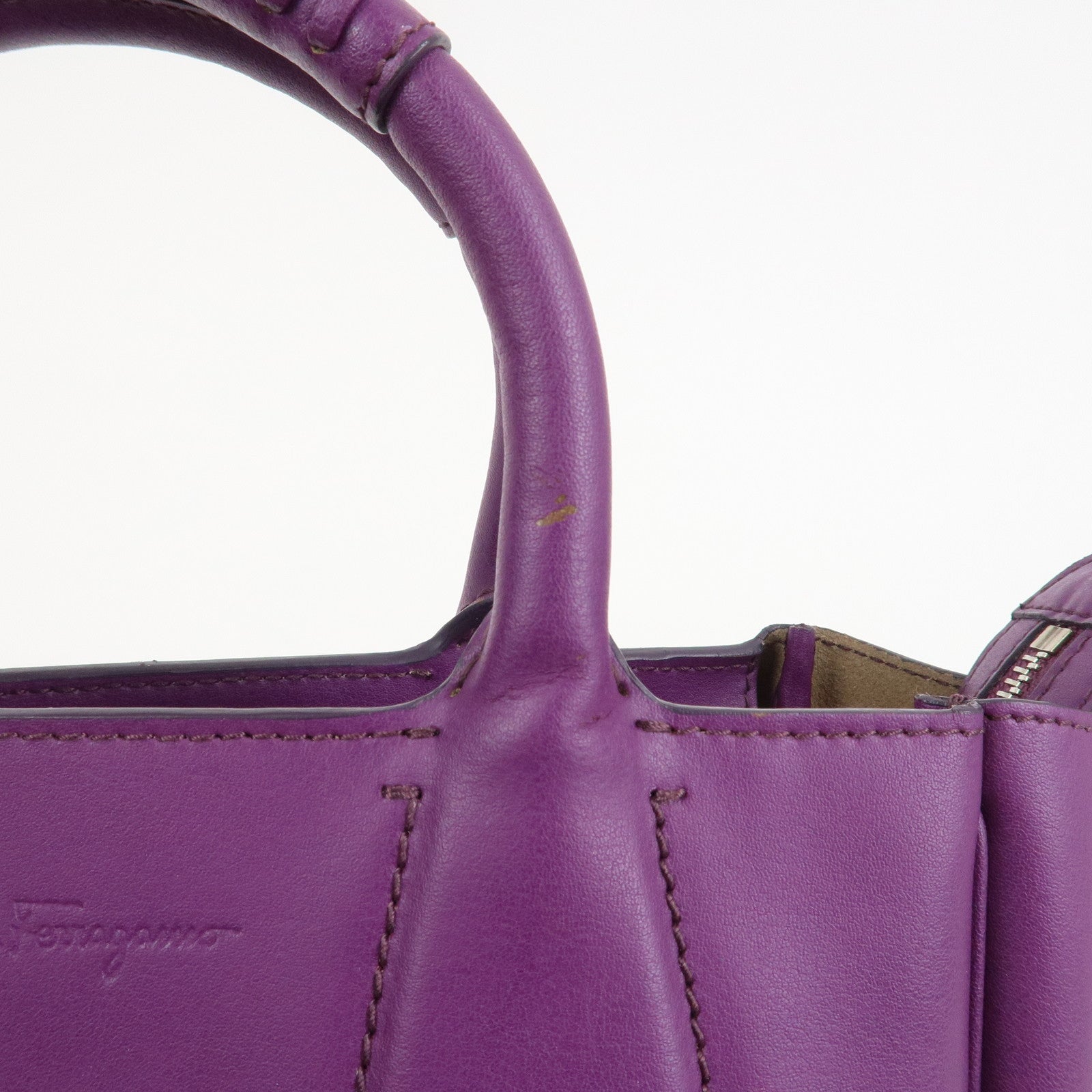 Ferragamo Leather 2Way Bag Hand Bag Shoulder Bag Tote Bag Purple