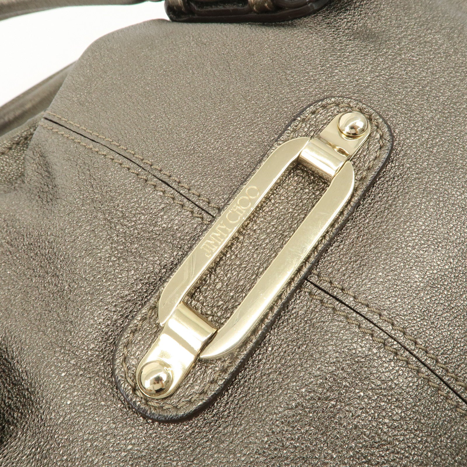 JIMMY CHOO Tulita Leather Shoulder Bag Hand Bag Metallic Brown