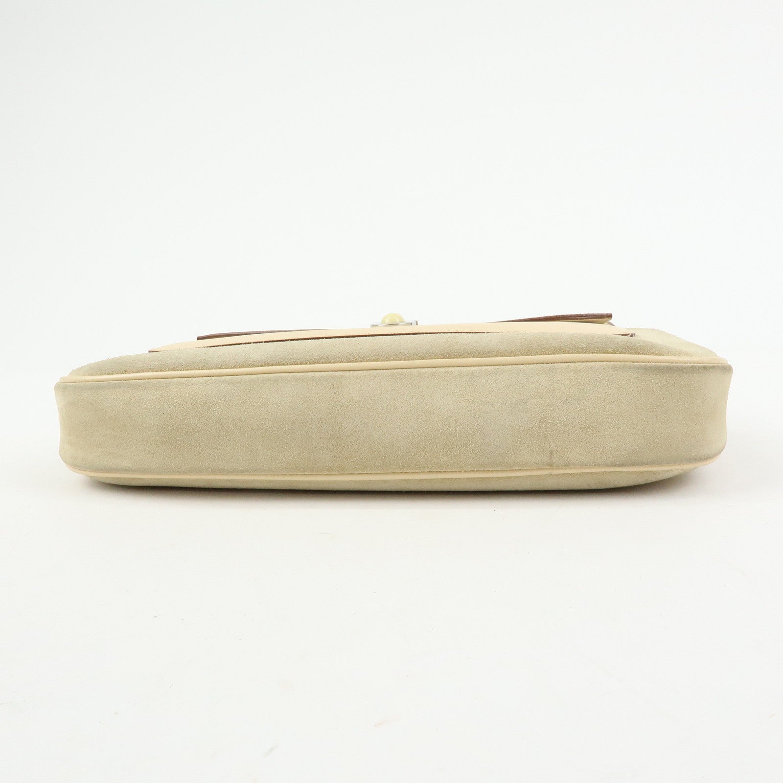 Ferragamo Gancini Suede Leather Shoulder Bag Hand Bag Beige