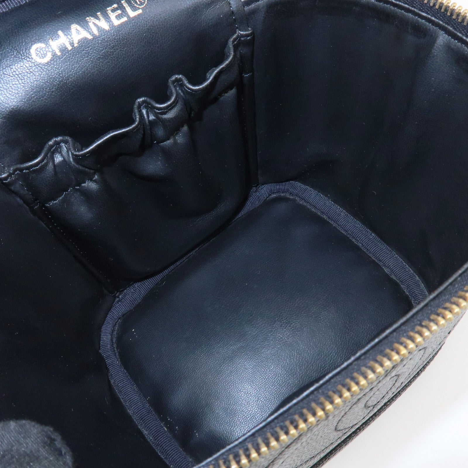 CHANEL COCO Mark Caviarskin Vanity Bag Hand Bag Pouch Black A01998