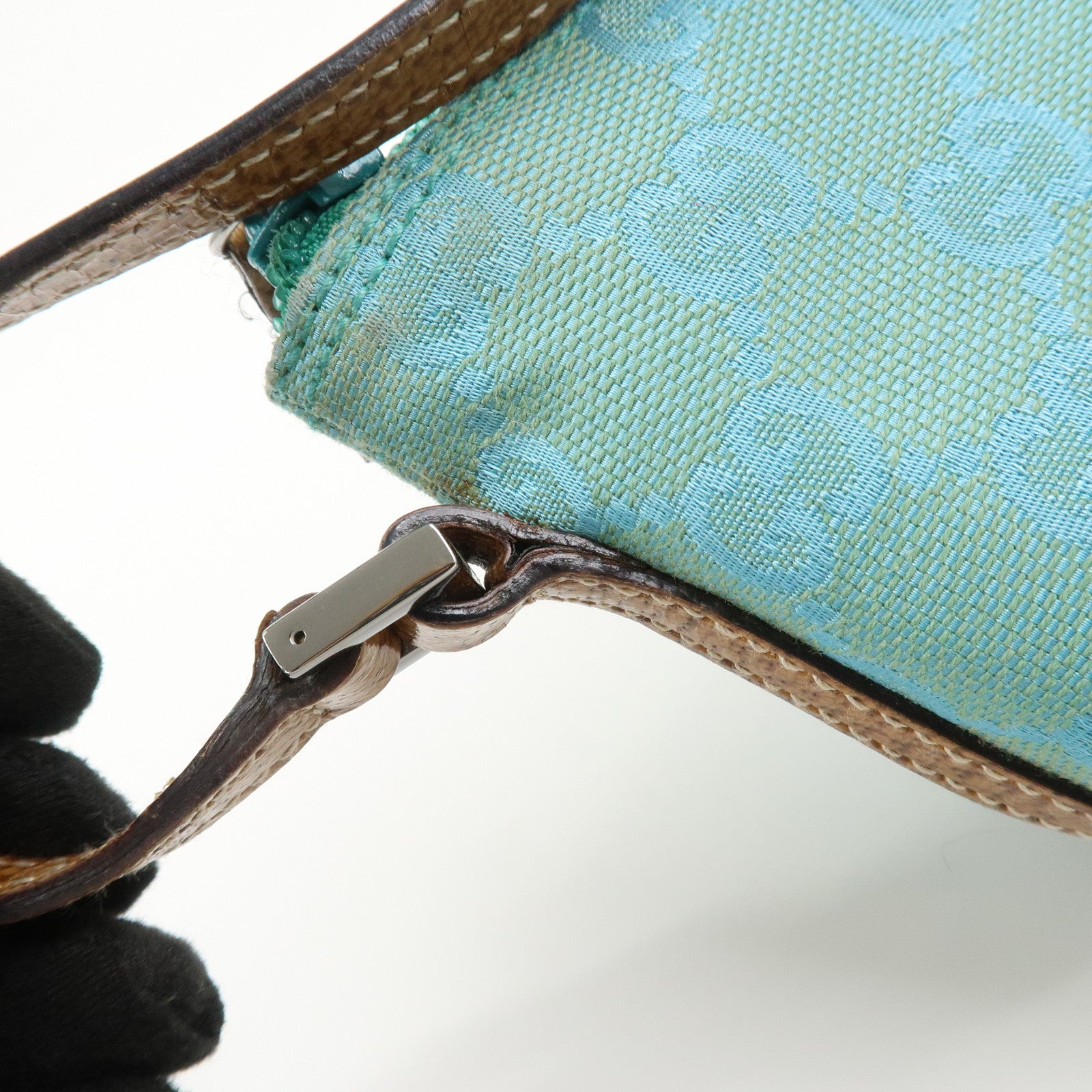 GUCCI Boat Bag GG Canvas Leather Hand Bag Pouch Blue 07198