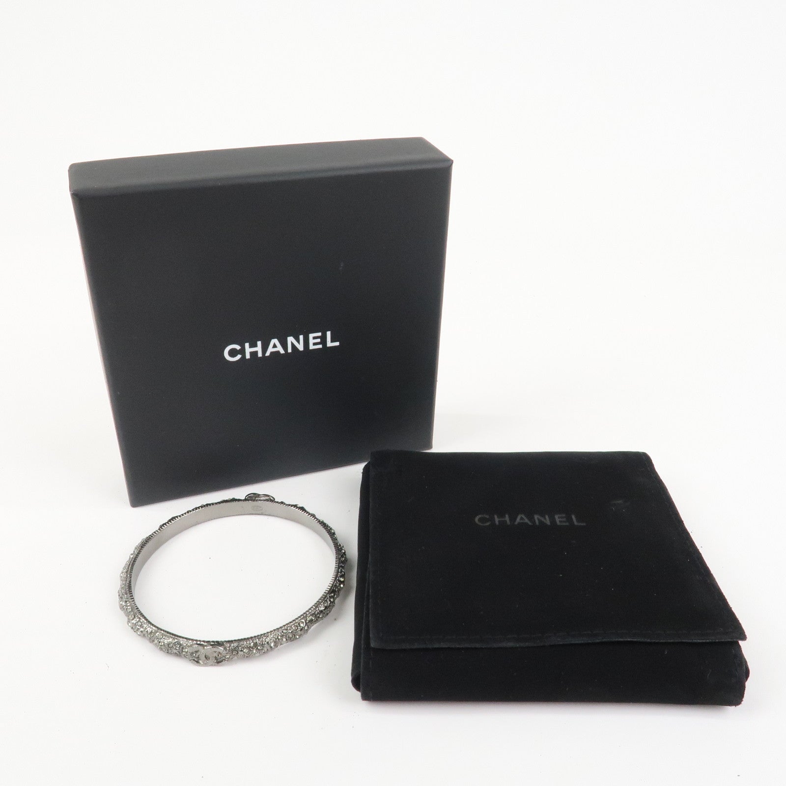 CHANEL COCO Mark Bangle Bracelet Metal Silver Grey