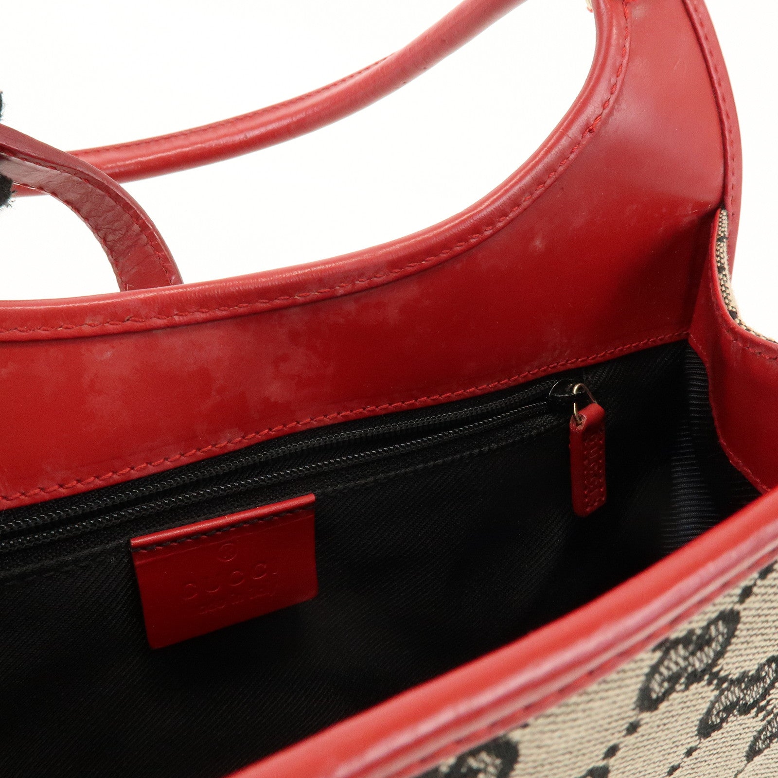 GUCCI Jackie GG Canvas Leather Shoulder Bag Beige Red 002.1068