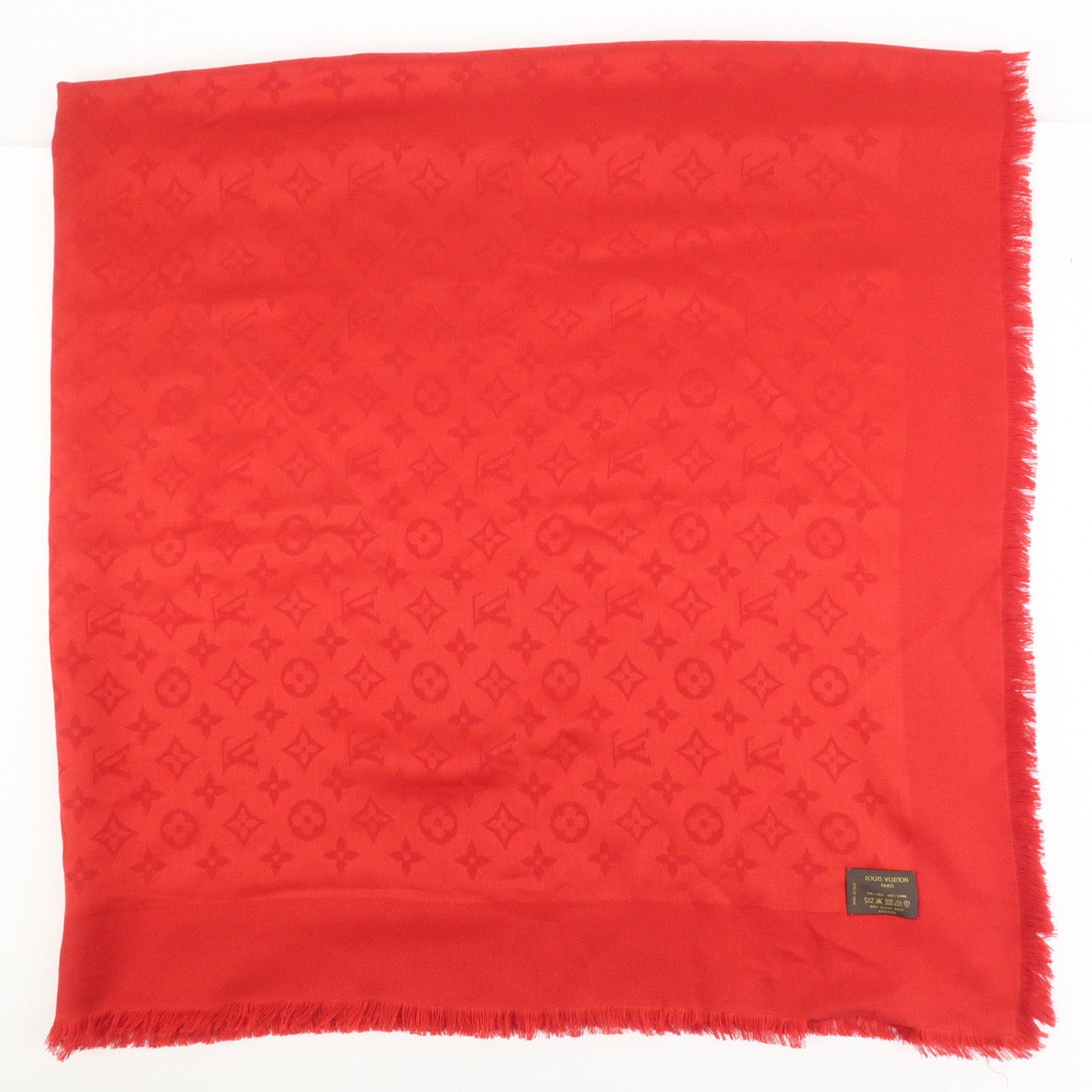 Louis Vuitton Monogram Shawl Silk Wool Large Scarf Red M72237