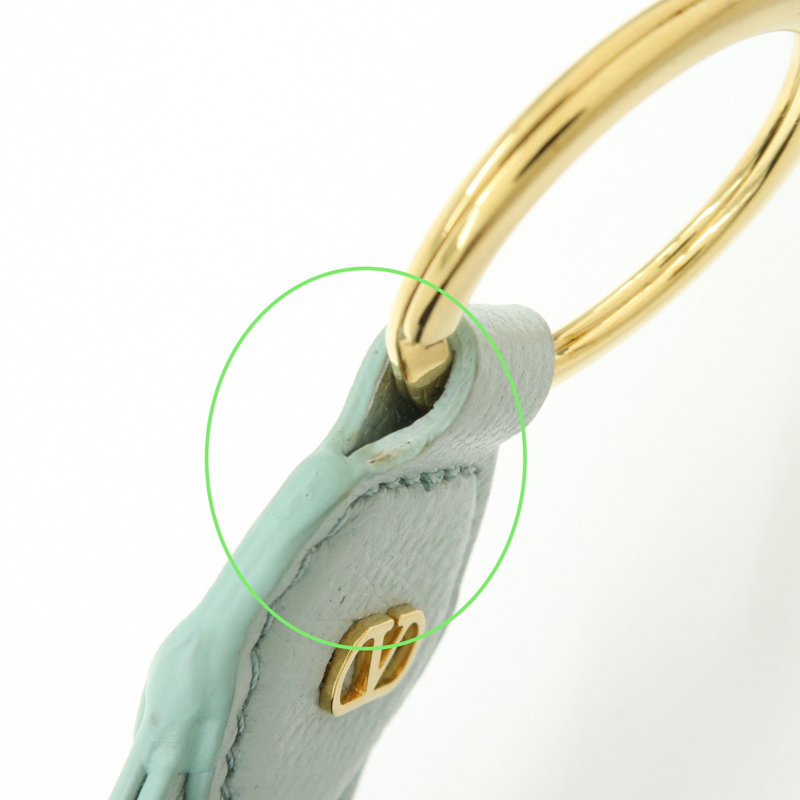 VALENTINO Leather V Logo Signature Key Ring Bag Charm Lime Green