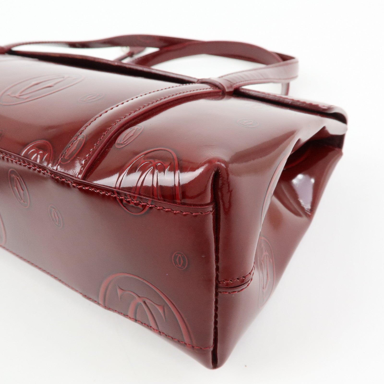 Cartier Happy Birthday Patent Leather Hand Bag Tote Bag Bordeaux